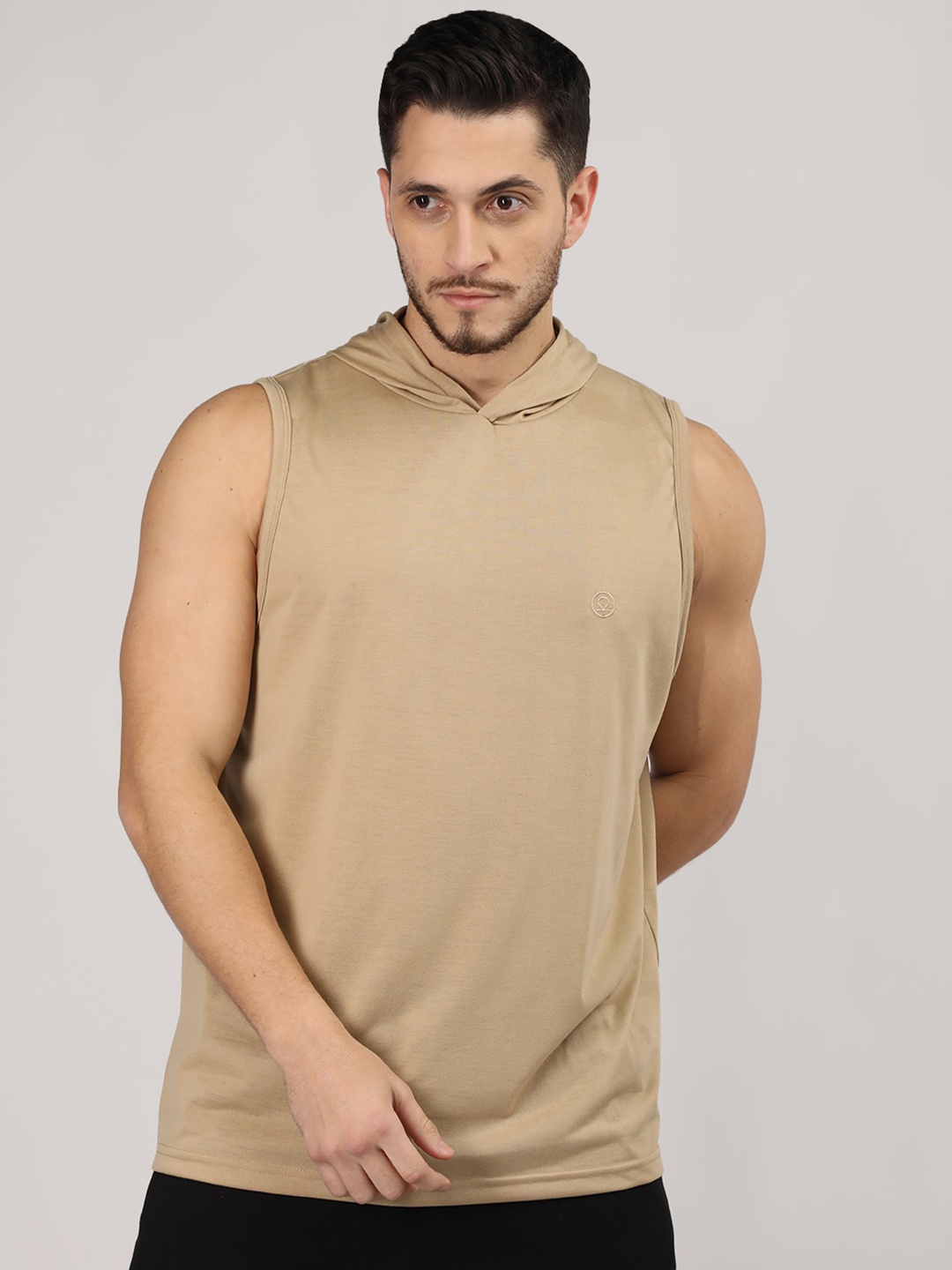 

CHKOKKO Hooded Sleeveless Regular Fit Cotton Tank Top, Brown