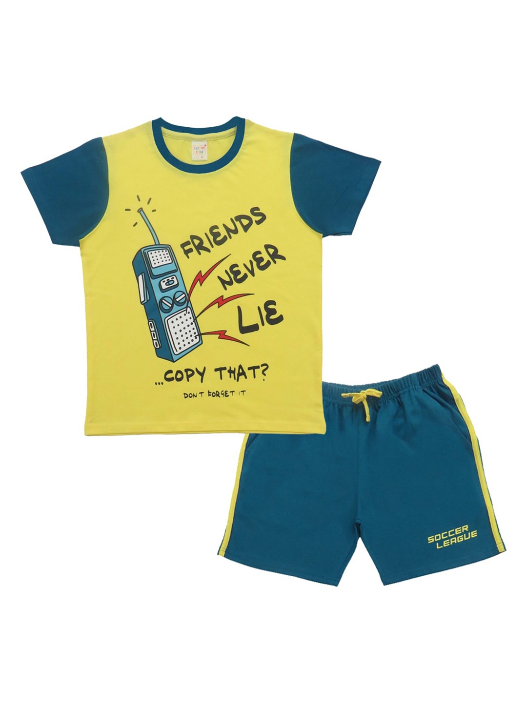 

Clothe Funn Boys Graphic Printed Pure Cotton T-Shirt With Shorts Clothing Set, Yellow