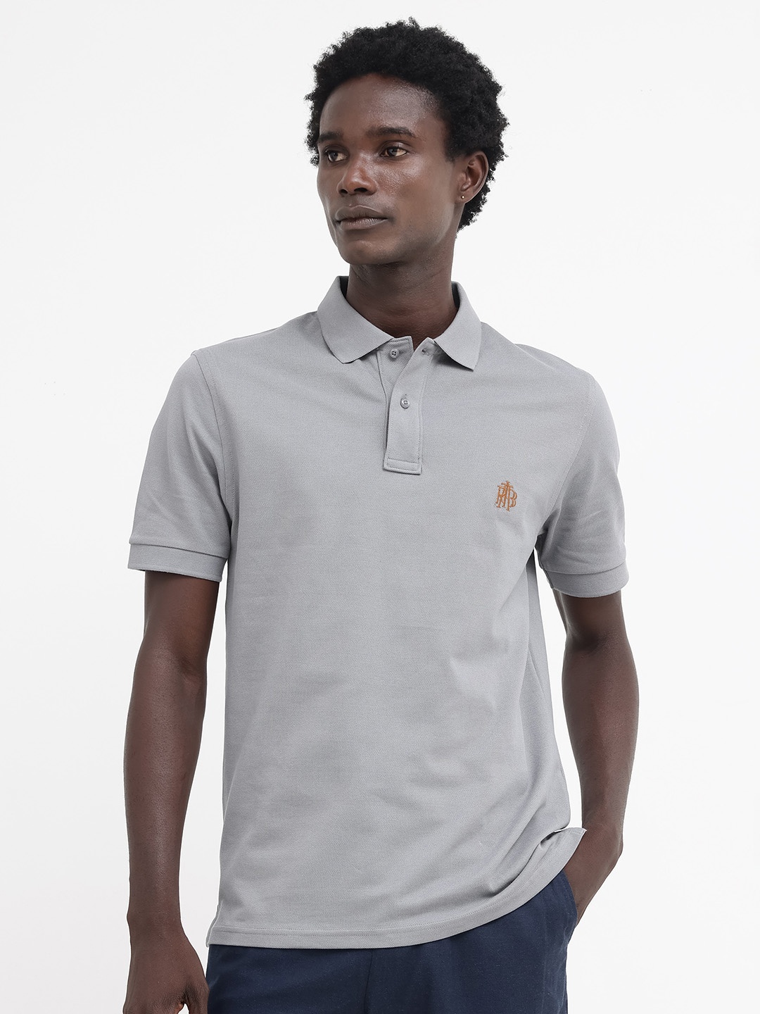 

RARE RABBIT Men Pareto Polo Collar Regular Fit T-Shirt, Grey