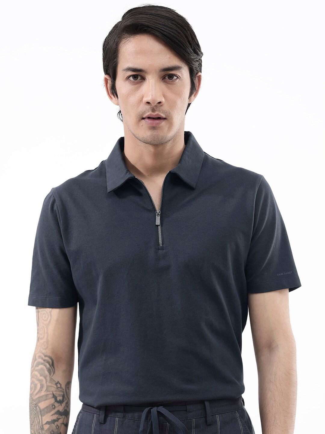 

RARE RABBIT Men Stan-2 Regular Fit Polo Collar T-Shirt, Navy blue