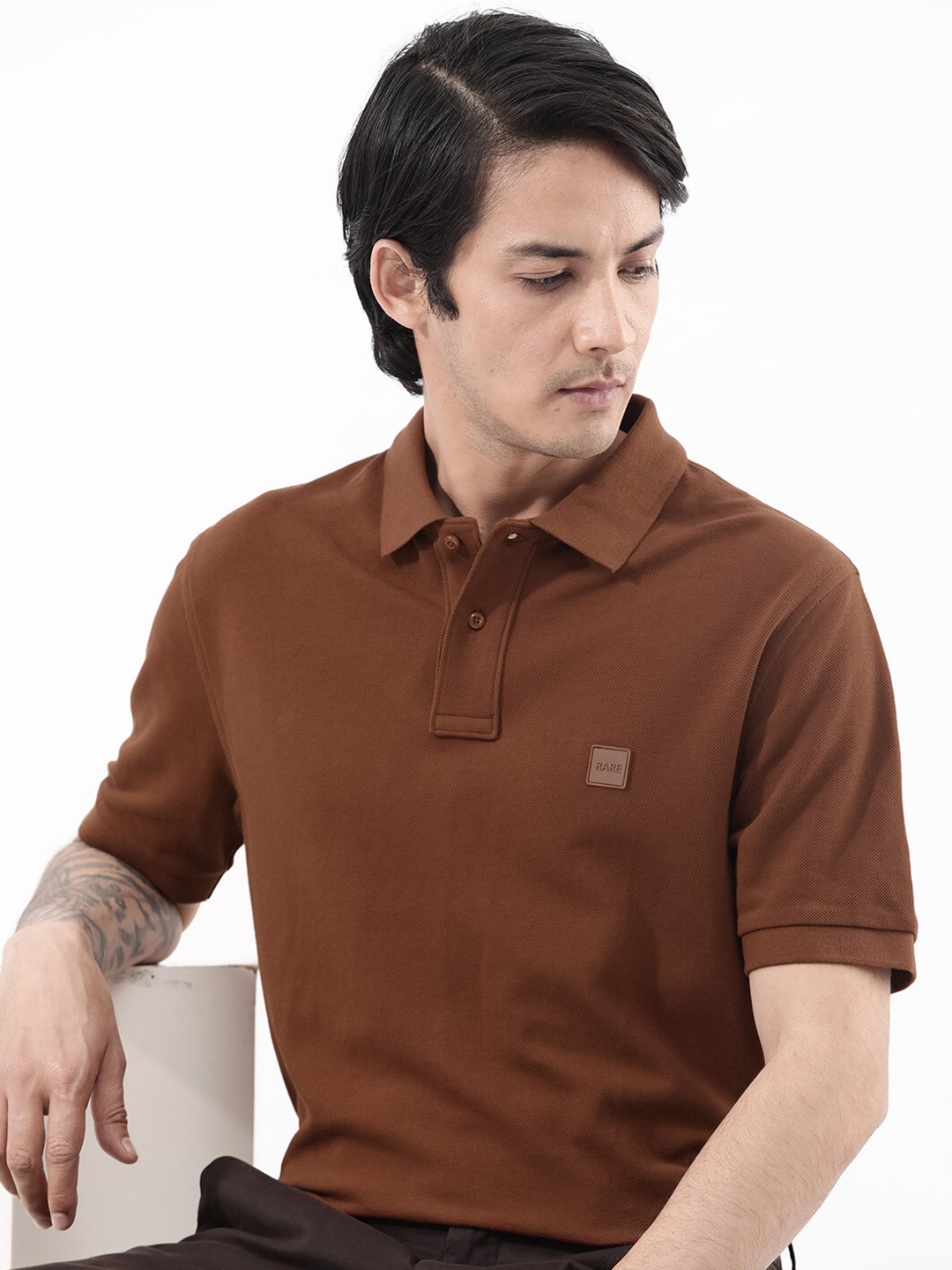 

RARE RABBIT Men Pare Dark Regular Fit Polo Collars T-Shirt, Rust