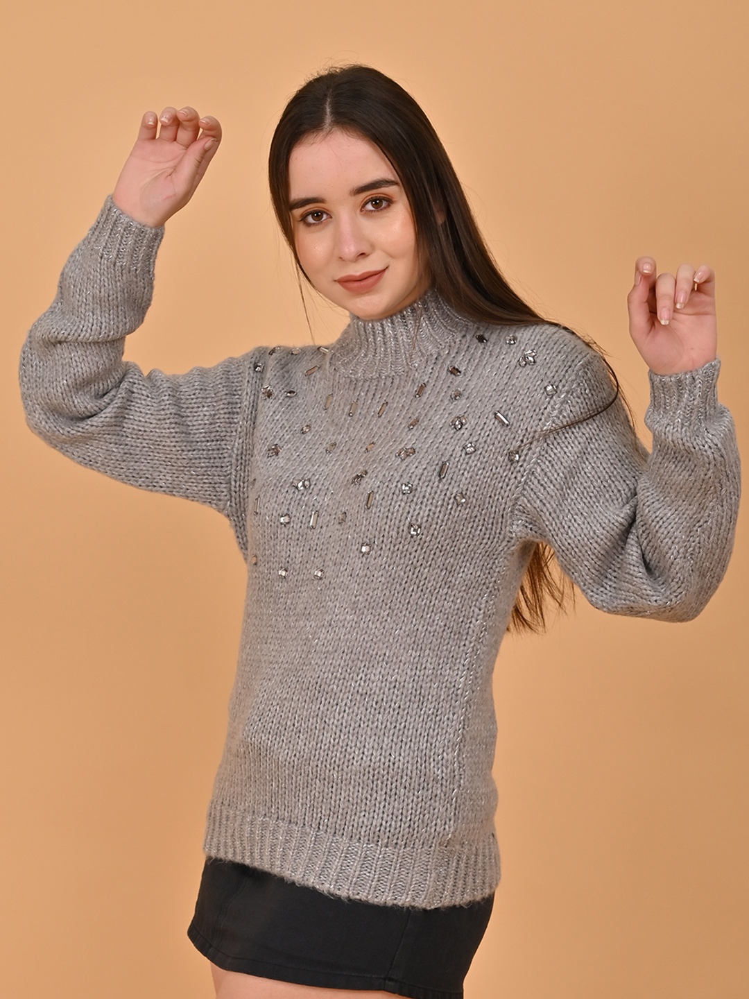 

NoBarr Women Cable Knit Sweater Vest, Grey