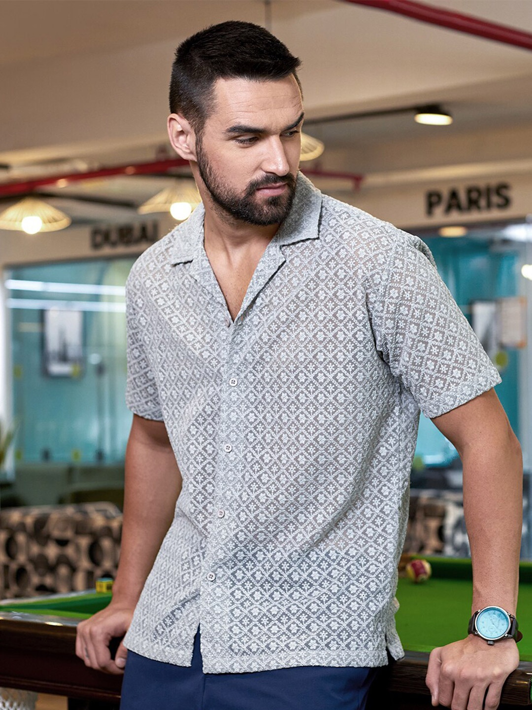 

Campus Sutra Floral Embroidered Shirt, Grey