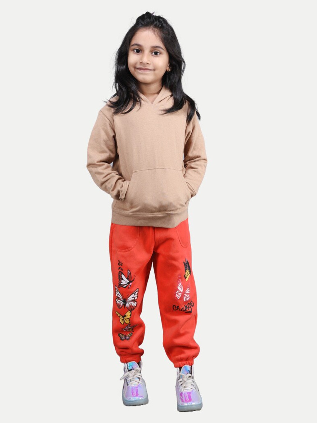 

BAESD Girls Printed Hooded T-shirt, Beige