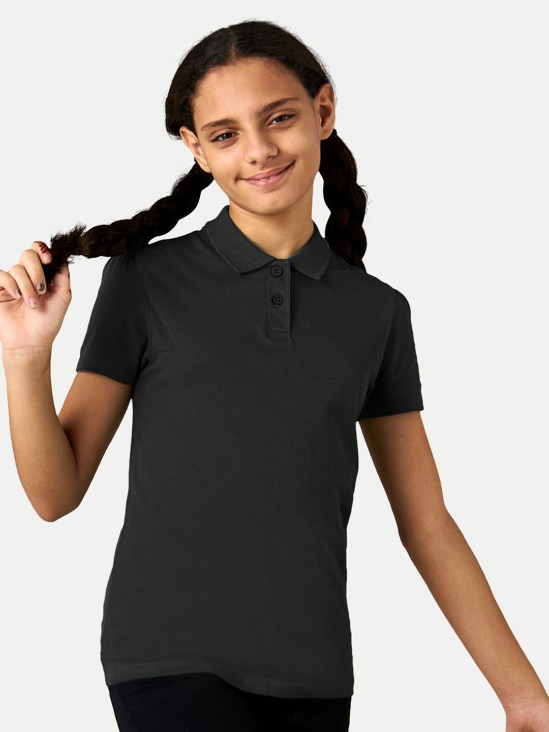 

BAESD Girls Polo Collar Short Sleeves Casual T-shirt, Black