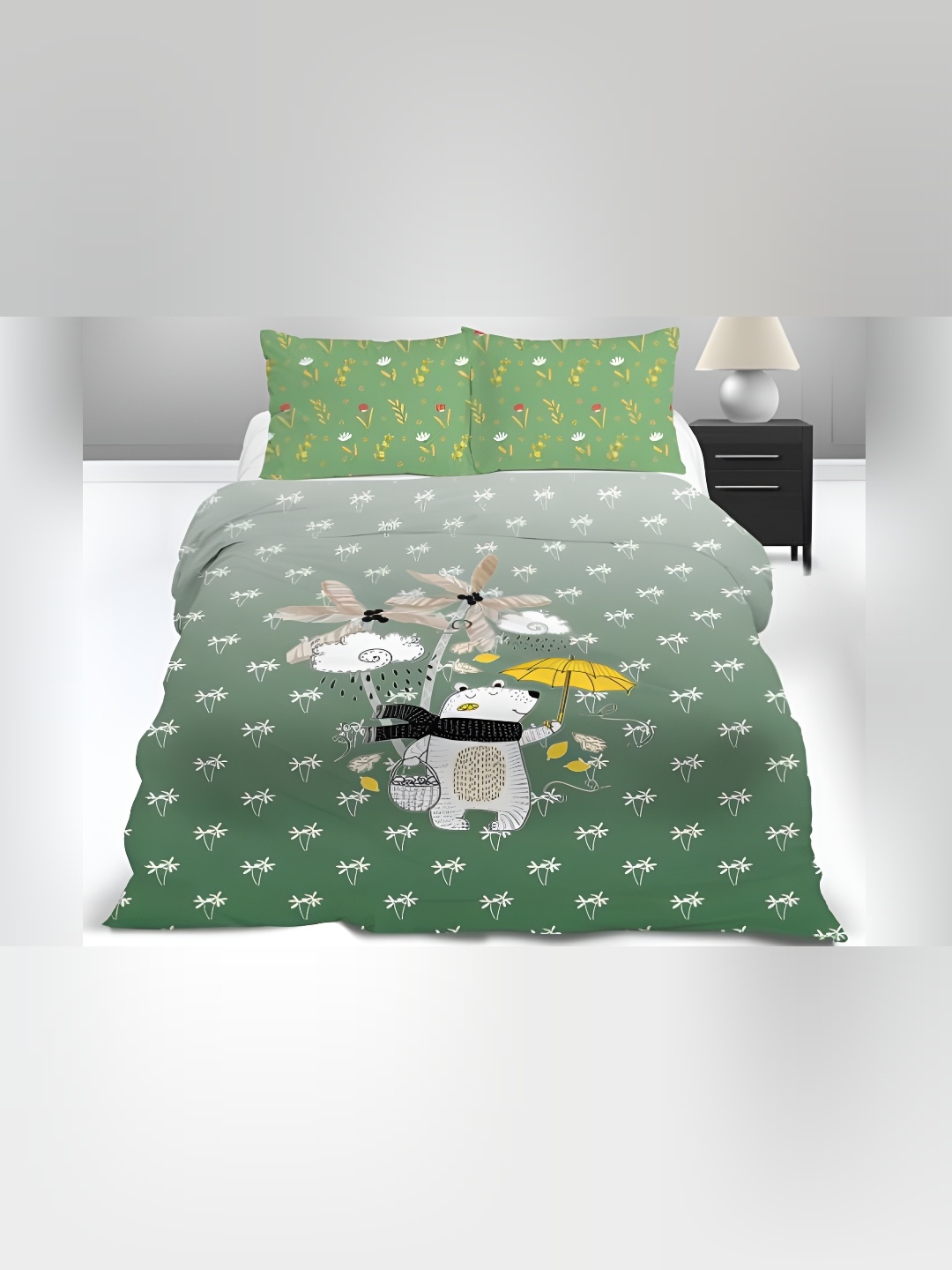 

Signature Green & White Floral King Bedsheet with 2 Pillow Covers