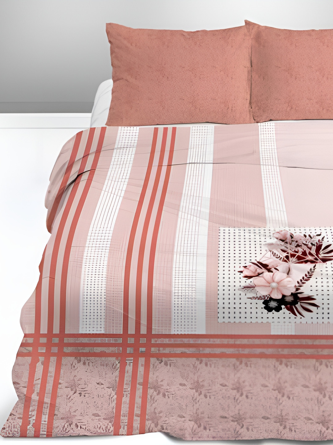 

Signature Peach-Coloured & White Floral King Bedsheet with 2 Pillow Covers
