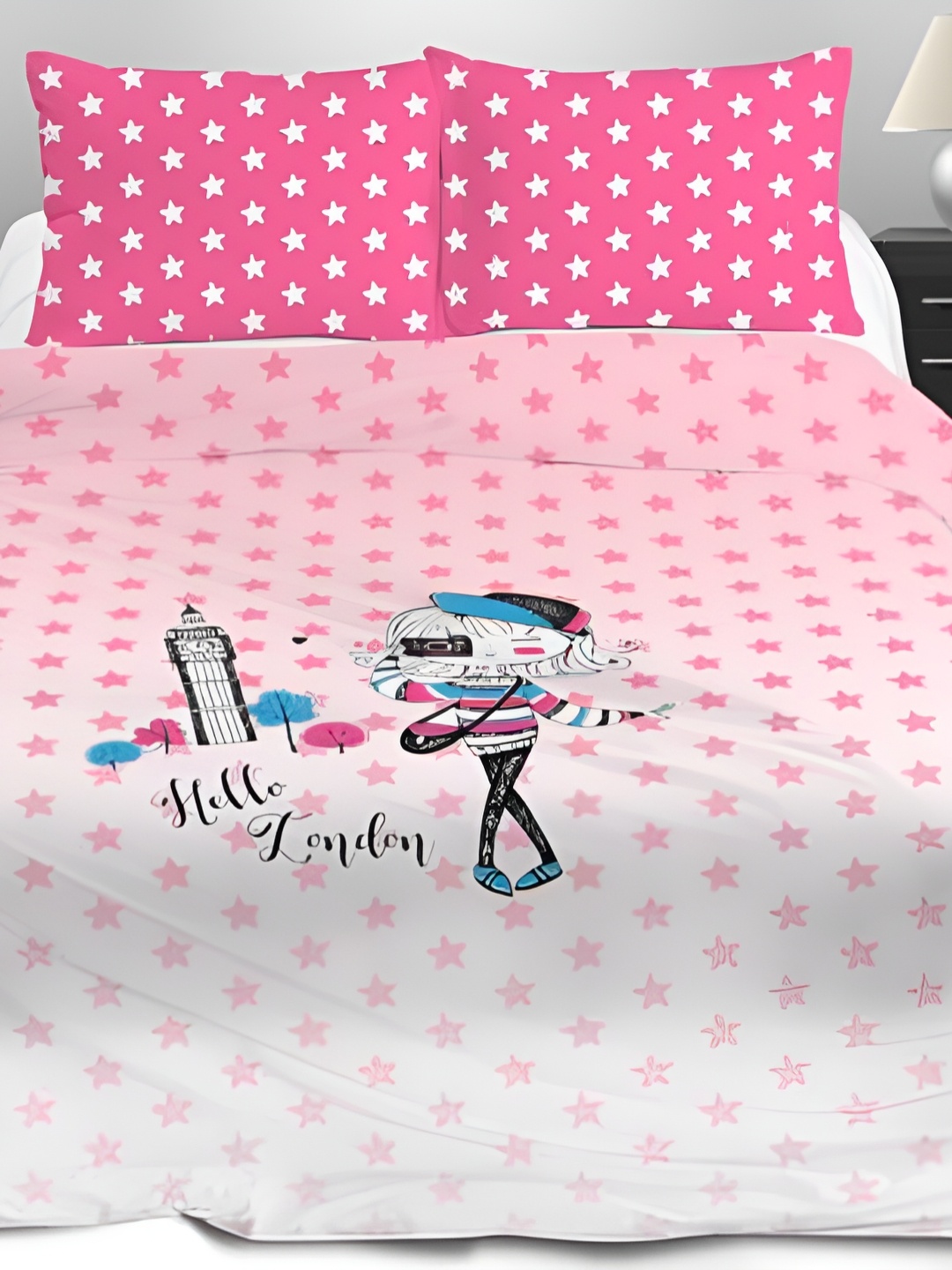

Signature White & Pink King Bedsheet with 2 Pillow Covers