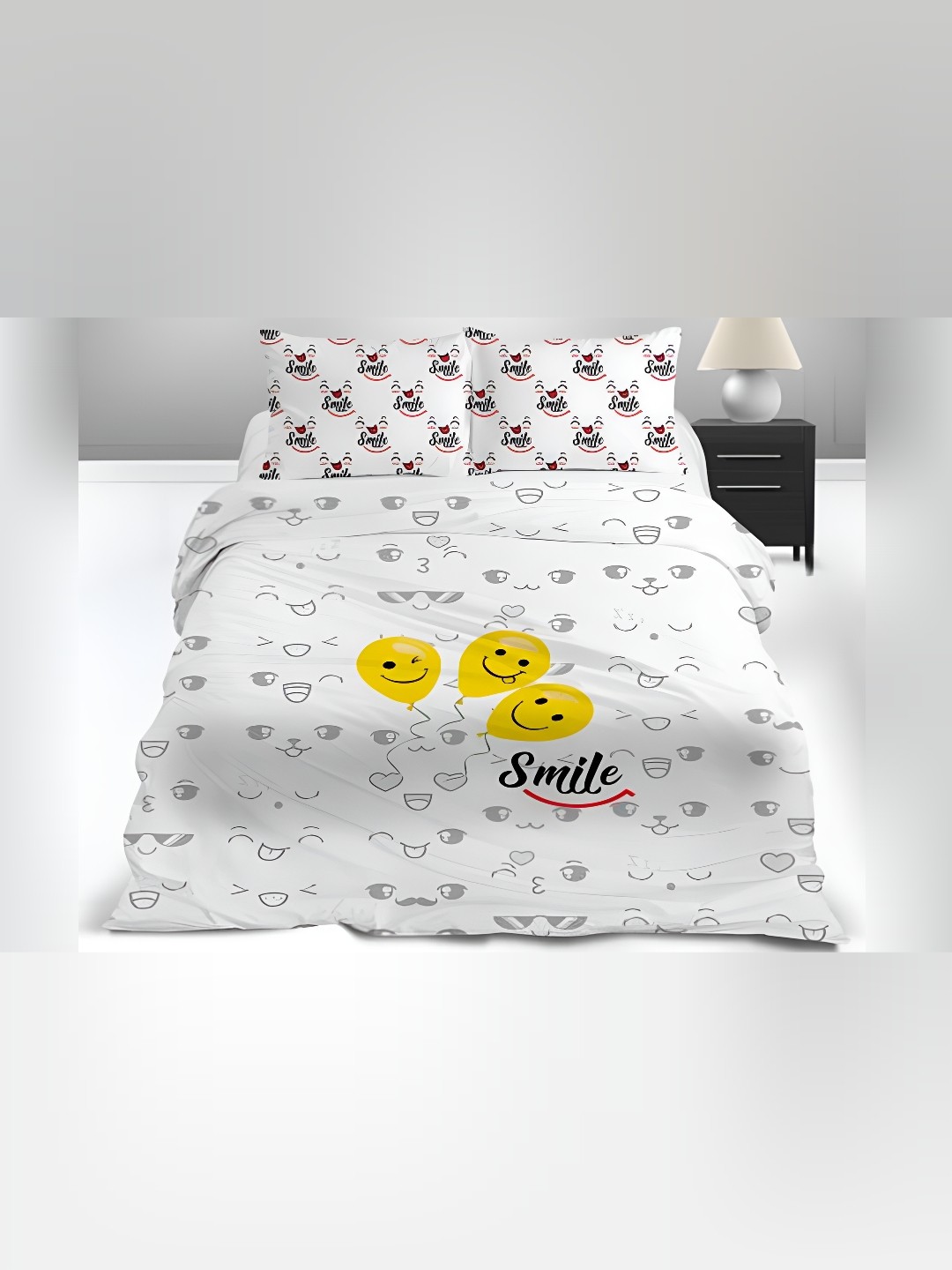 

Signature Grey & Yellow Graphic King Bedsheet with 2 Pillow Covers