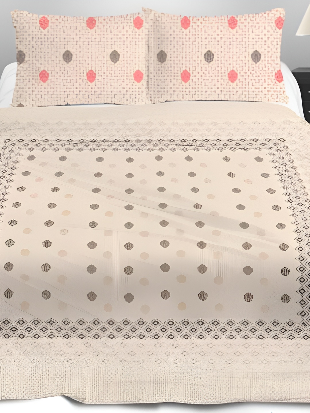 

Signature Brown & Red Geometric King Bedsheet with 2 Pillow Covers