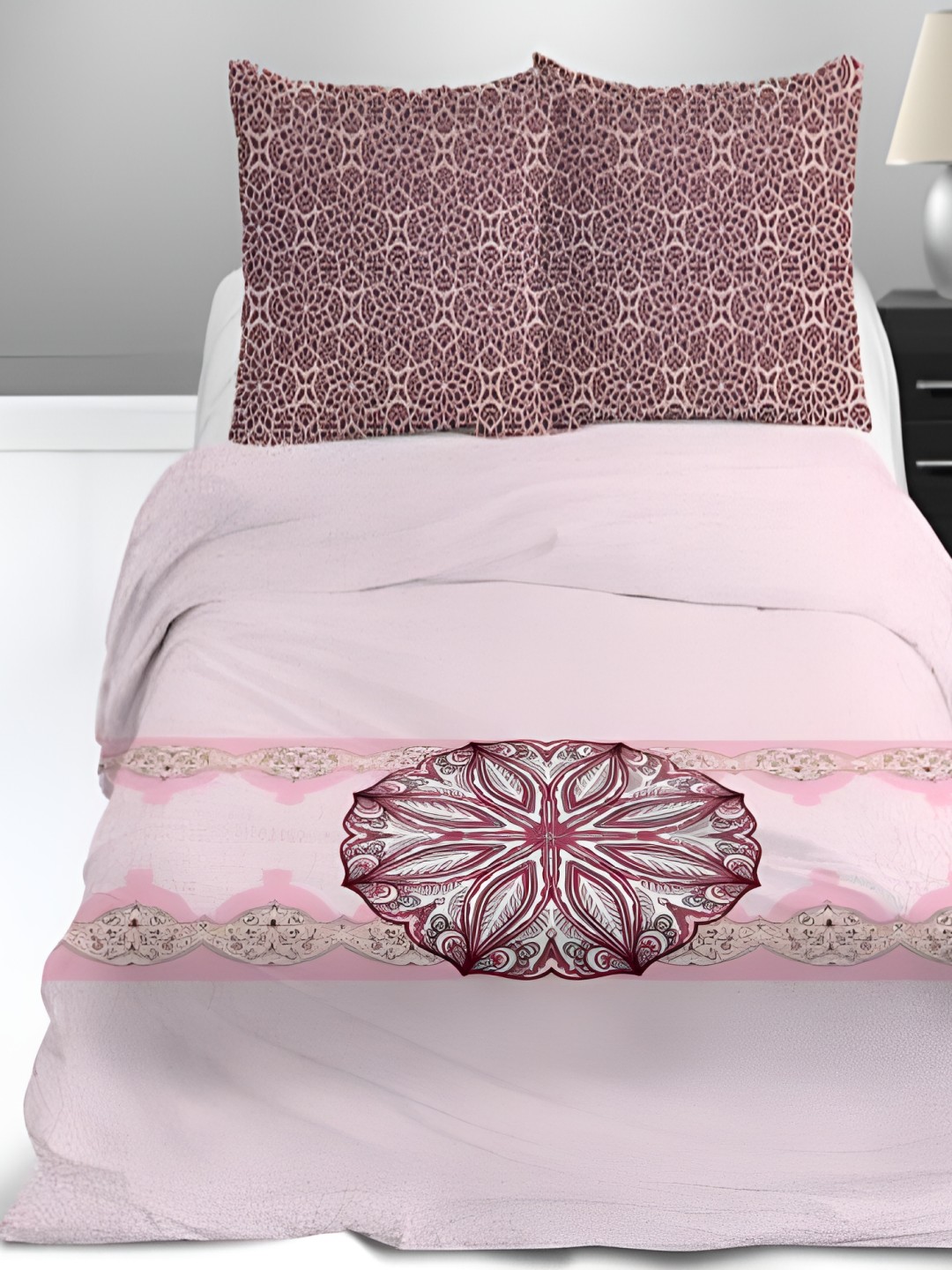 

Signature Pink & White Ethnic Motifs King Bedsheet with 2 Pillow Covers