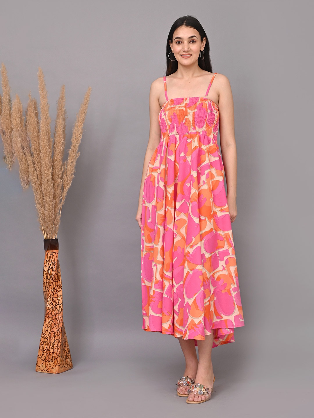 

IQRAAR Geometric Printed Maxi Dress, Pink