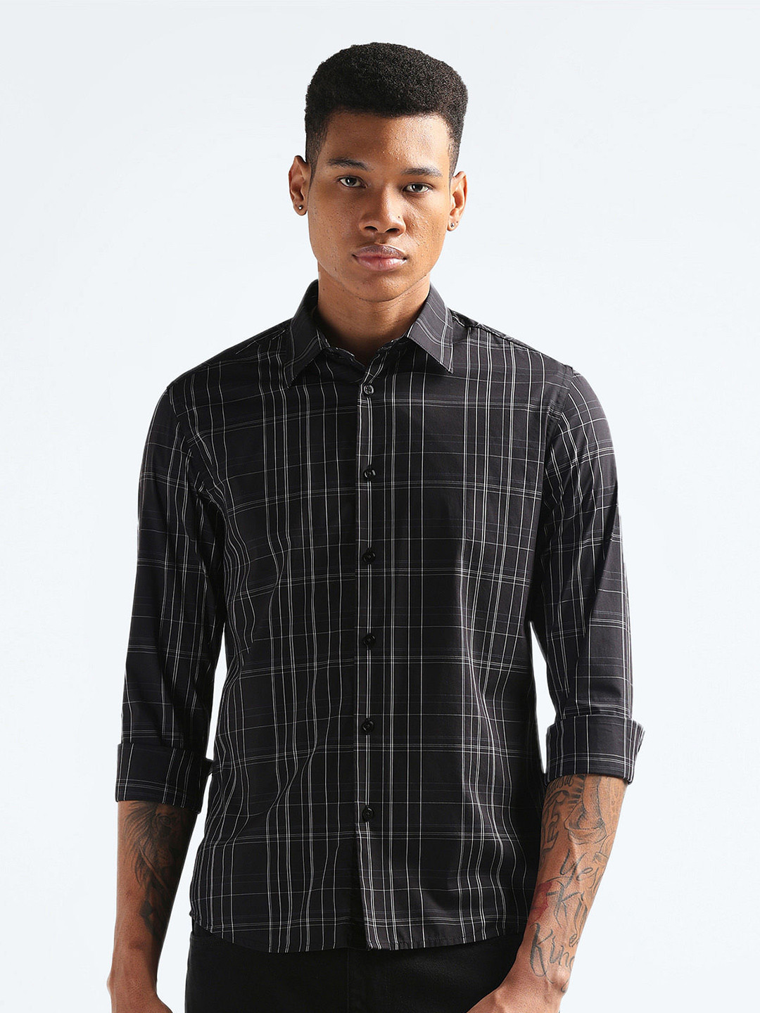 

Flying Machine Slim Fit Tartan Checked Casual Shirt, Black