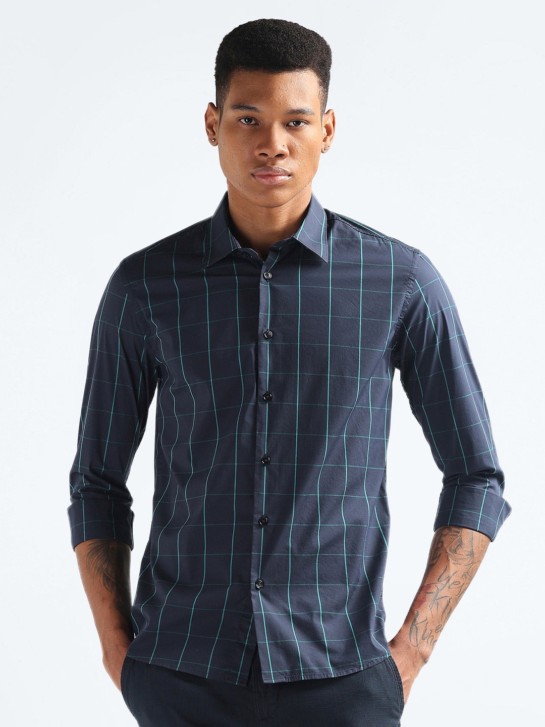 

Flying Machine Slim Fit Checked Casual Shirt, Blue