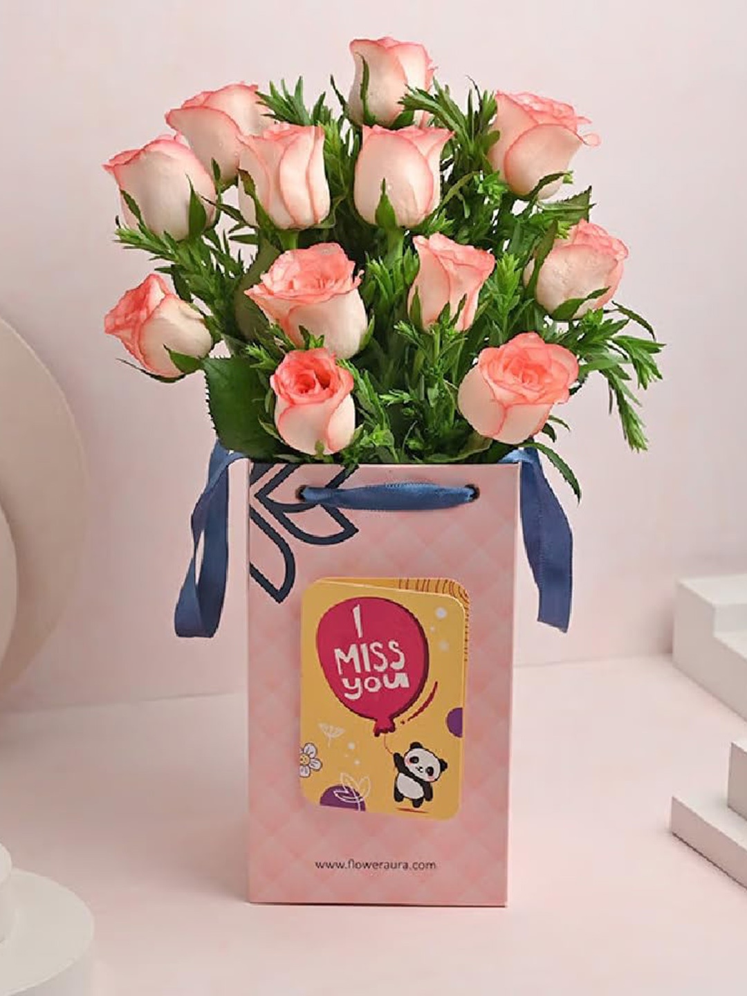 

Floweraura Pink 12 Pcs Roses Flower Bouquet In Box With Card