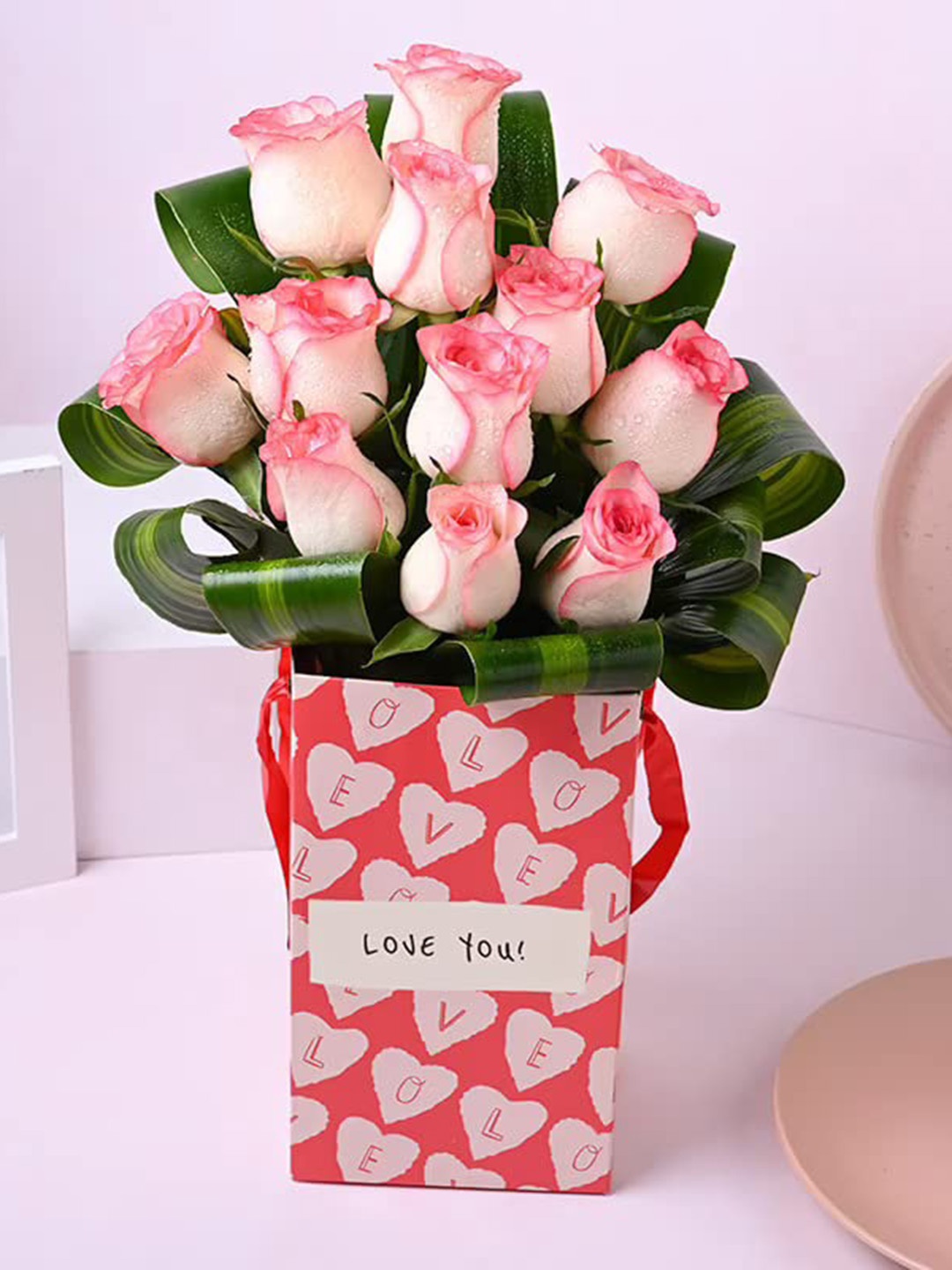 

Floweraura Pink 12 Pieces Live Roses Flowers Bouquet In Box