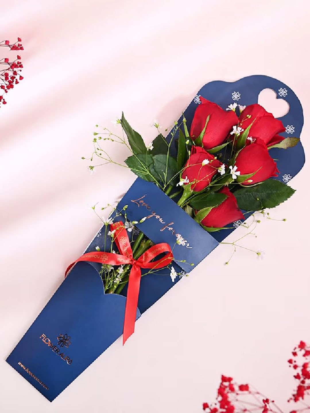 

Floweraura Red 5Pieces Roses Flowers Bouquet In Sleeves