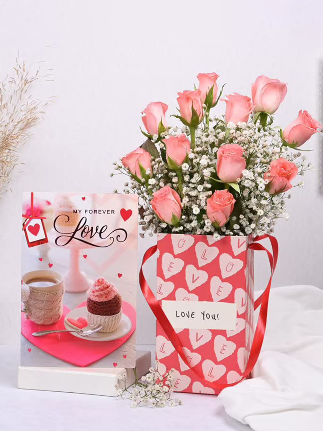 

Floweraura 12-Pcs Pink Fresh Live Roses Flowers Bouquet With Wrapping Paper