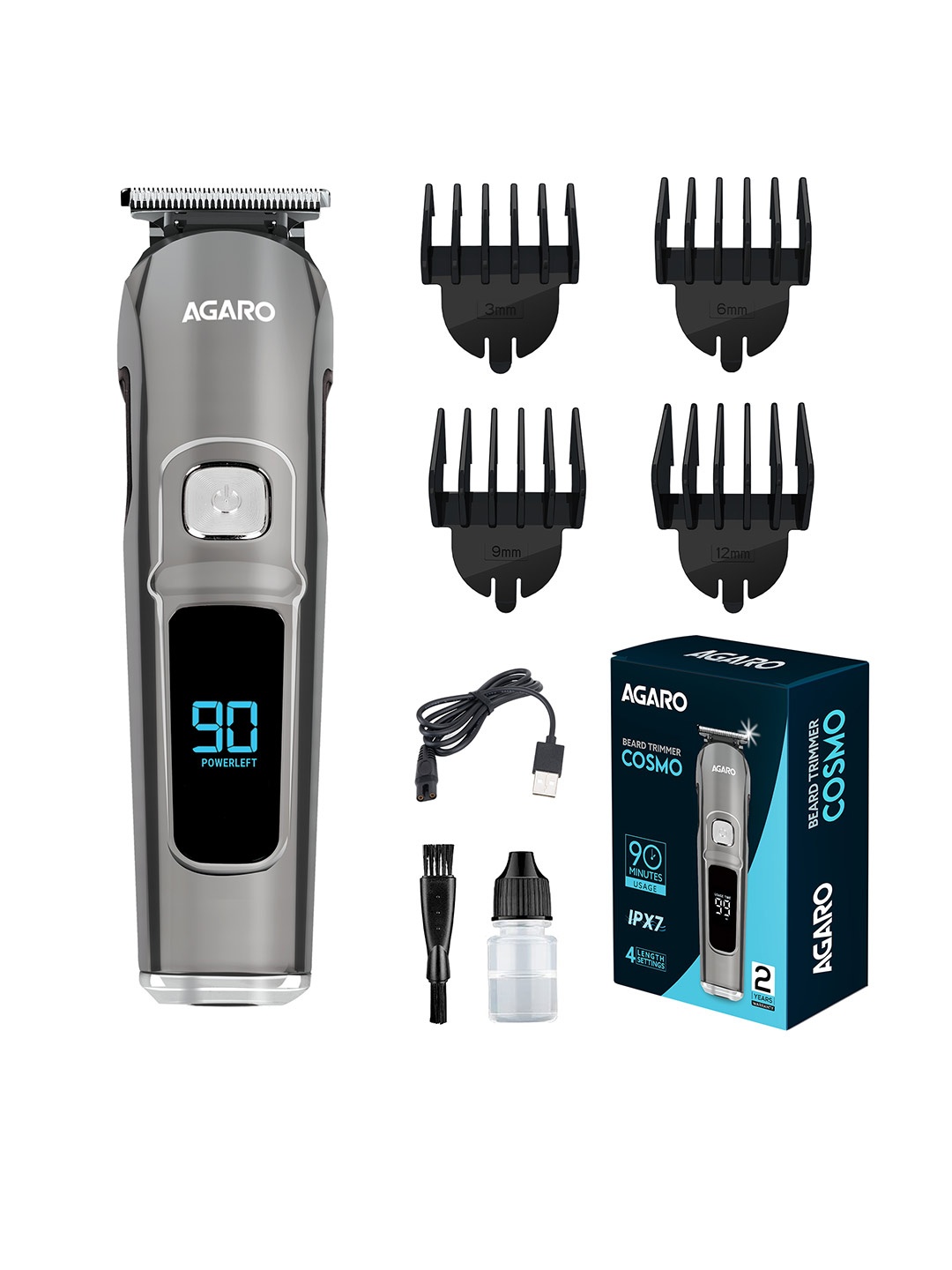 

Agaro Men Cosmo Beard Trimmer With 2 Speed Settings & 4 Combs - Silver