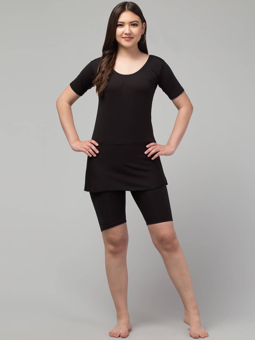

Apraa & Parma Round Neck Swimming Dress With Attached Shorts, Black