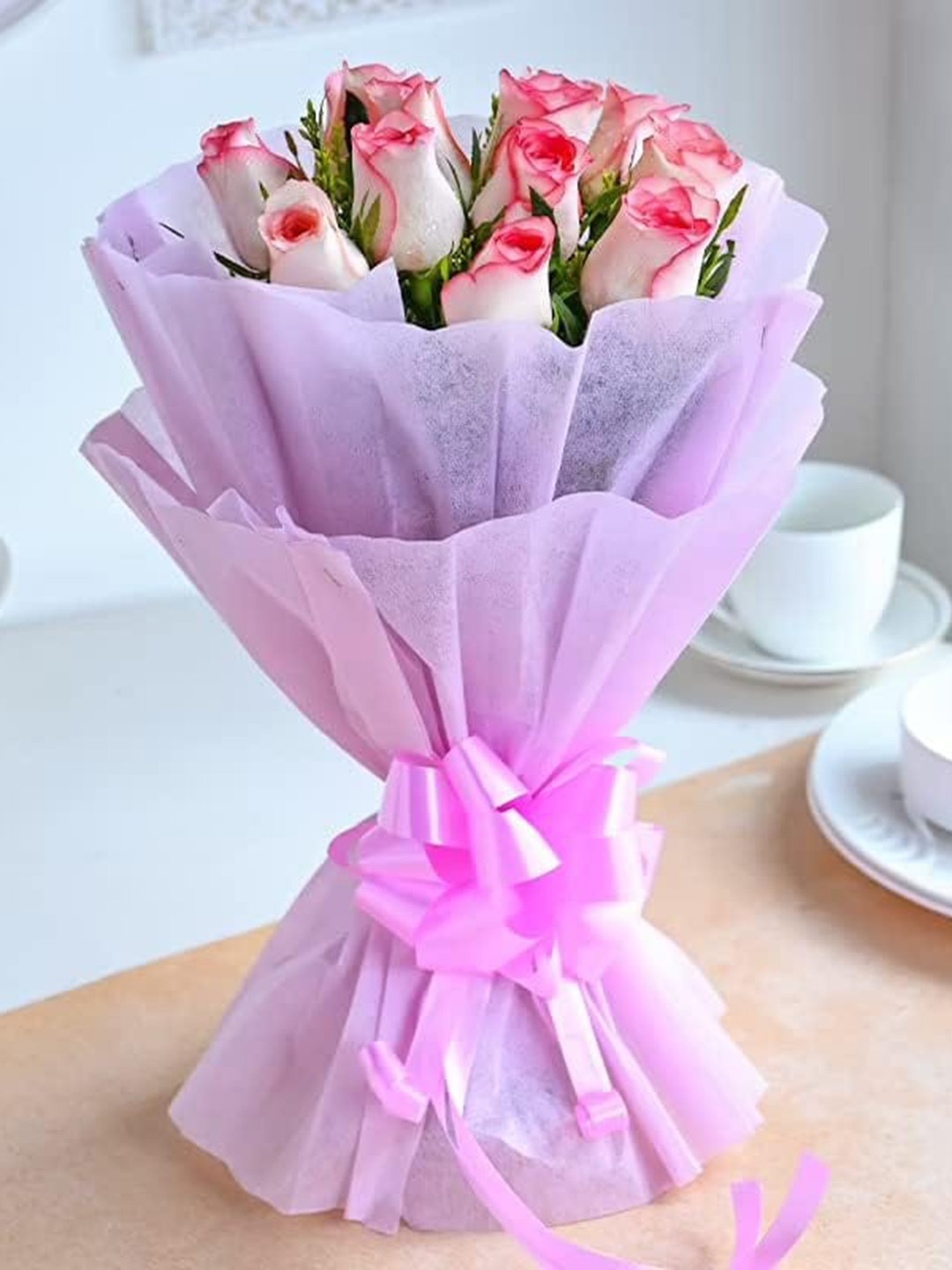 

Floweraura Pink and Purple 10 Pieces Fresh Live Roses Flowers Bouquet With Wrapping Paper