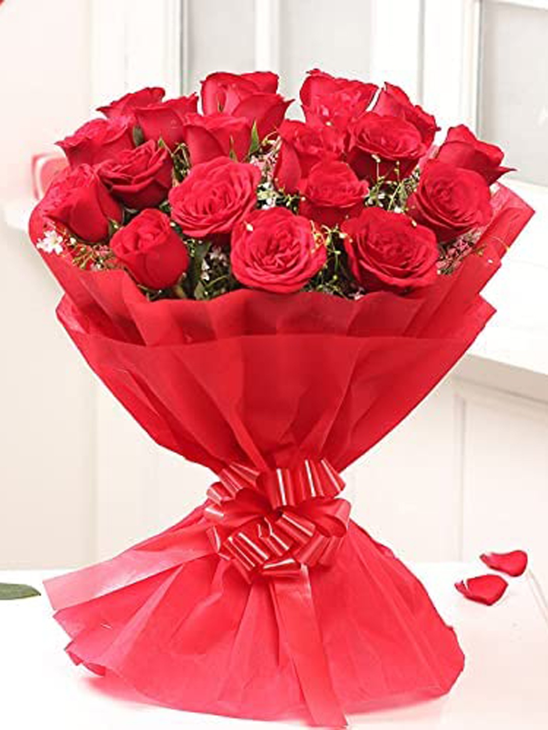 

Floweraura 20-Pcs Red Roses Fresh Live Roses Flowers Bouquet With Wrapping Paper