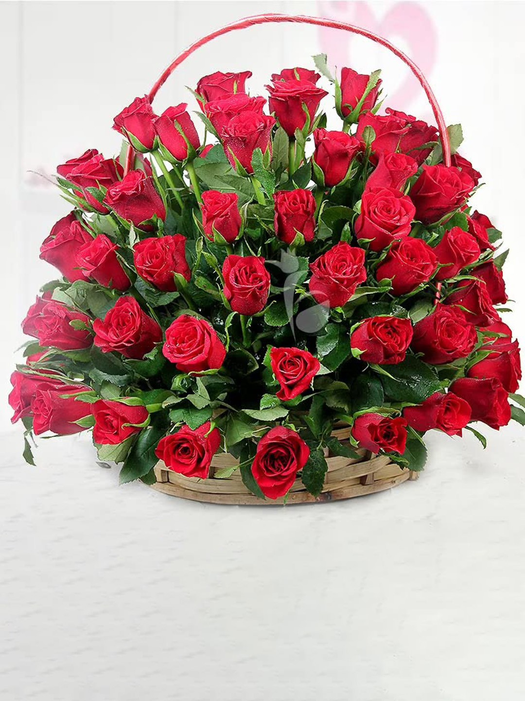 

Floweraura Red 100 Pieces Rose Fresh Live Flowers Bouquet With Wooden Basket, Pink