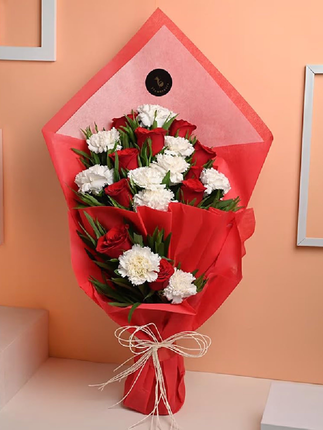 

Floweraura Red & White 20-Pcs Mixed Fresh Live Flowers Bouquet With Wrapping Paper