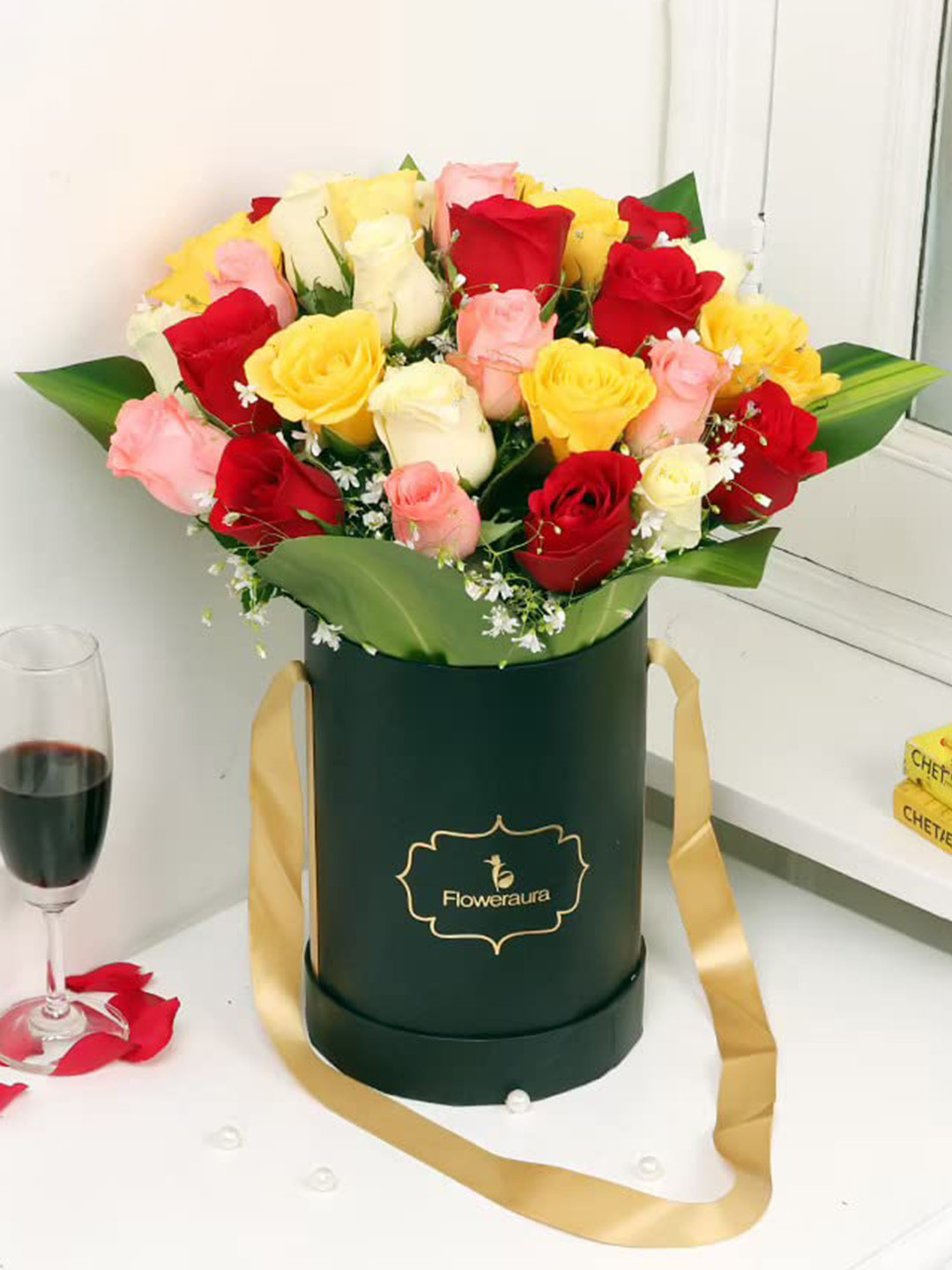 

Floweraura White & Yellow 30 Pieces Mixed Fresh Live Roses Flowers Bouquet