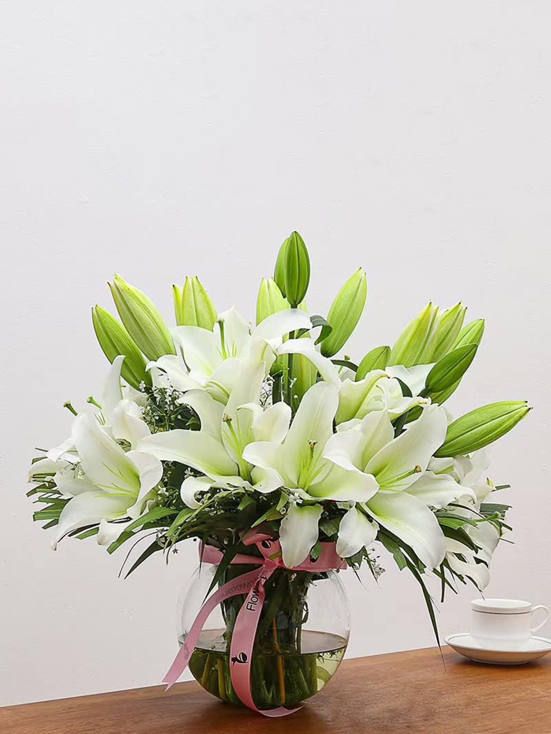 

Floweraura White 10 Pieces Fresh Live Lilies Flowers Bouquet with Bowl
