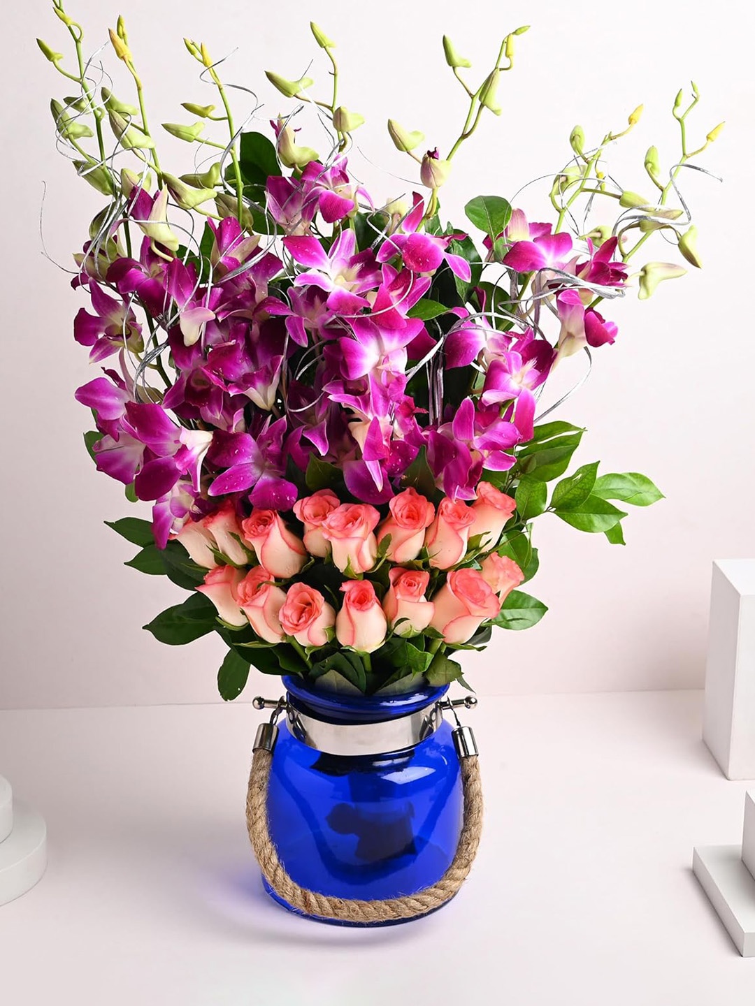 

Floweraura Pink & Purle 21 Pieces Fresh Live Roses Flowers Bouquet With Wrapping Paper