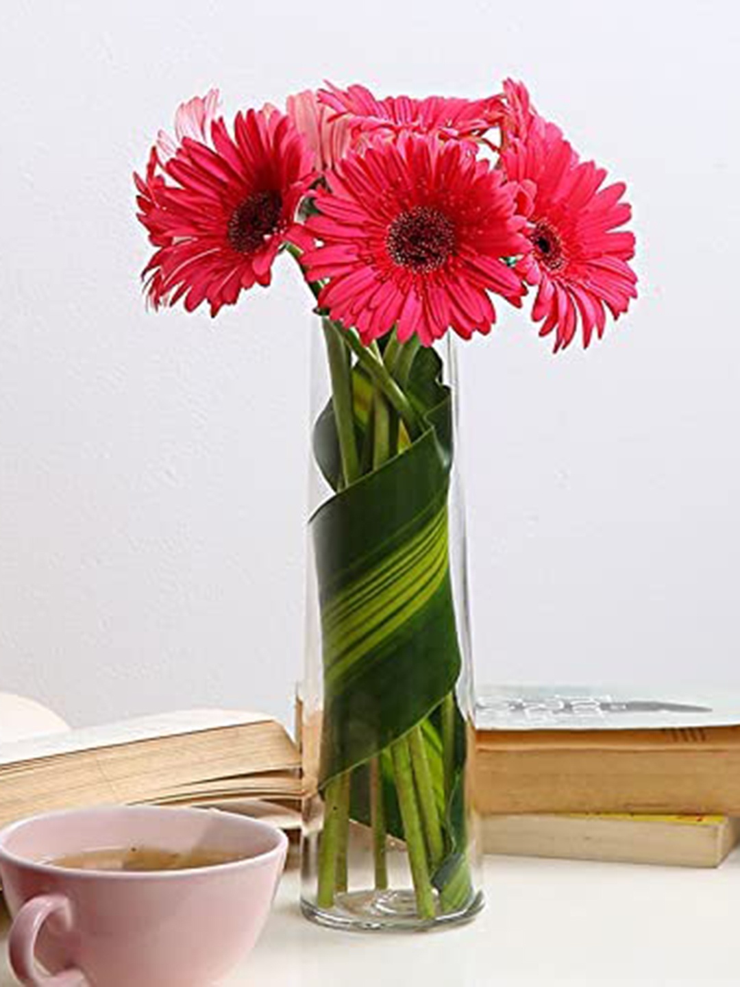 

Floweraura Pink 7 Pieces Fresh Live Gerberas Flowers Bouquet With Vase