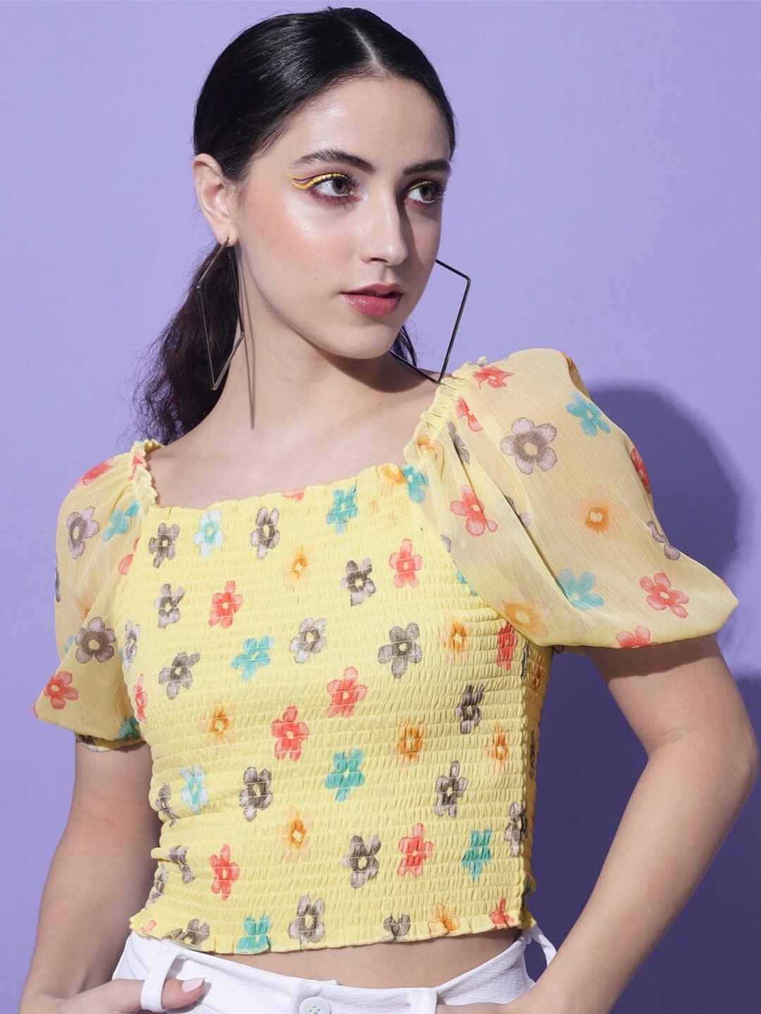 

Slenor Floral Print Georgette Crop Top, Yellow