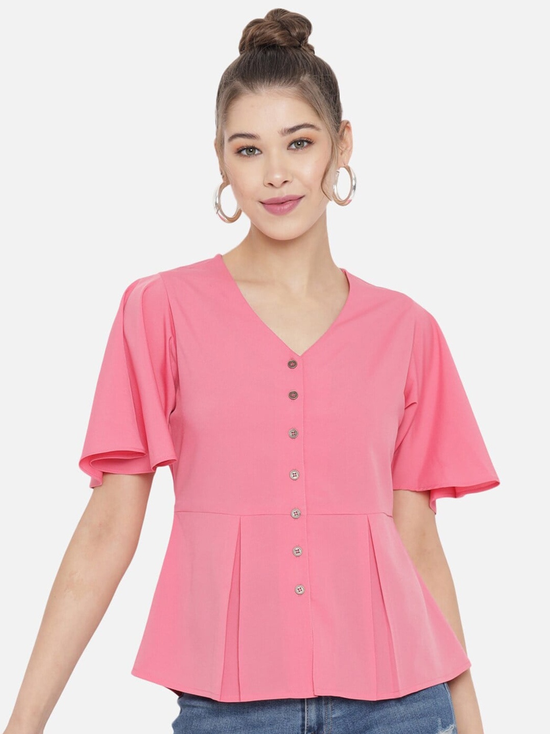 

Slenor V-Neck Peplum Top, Pink