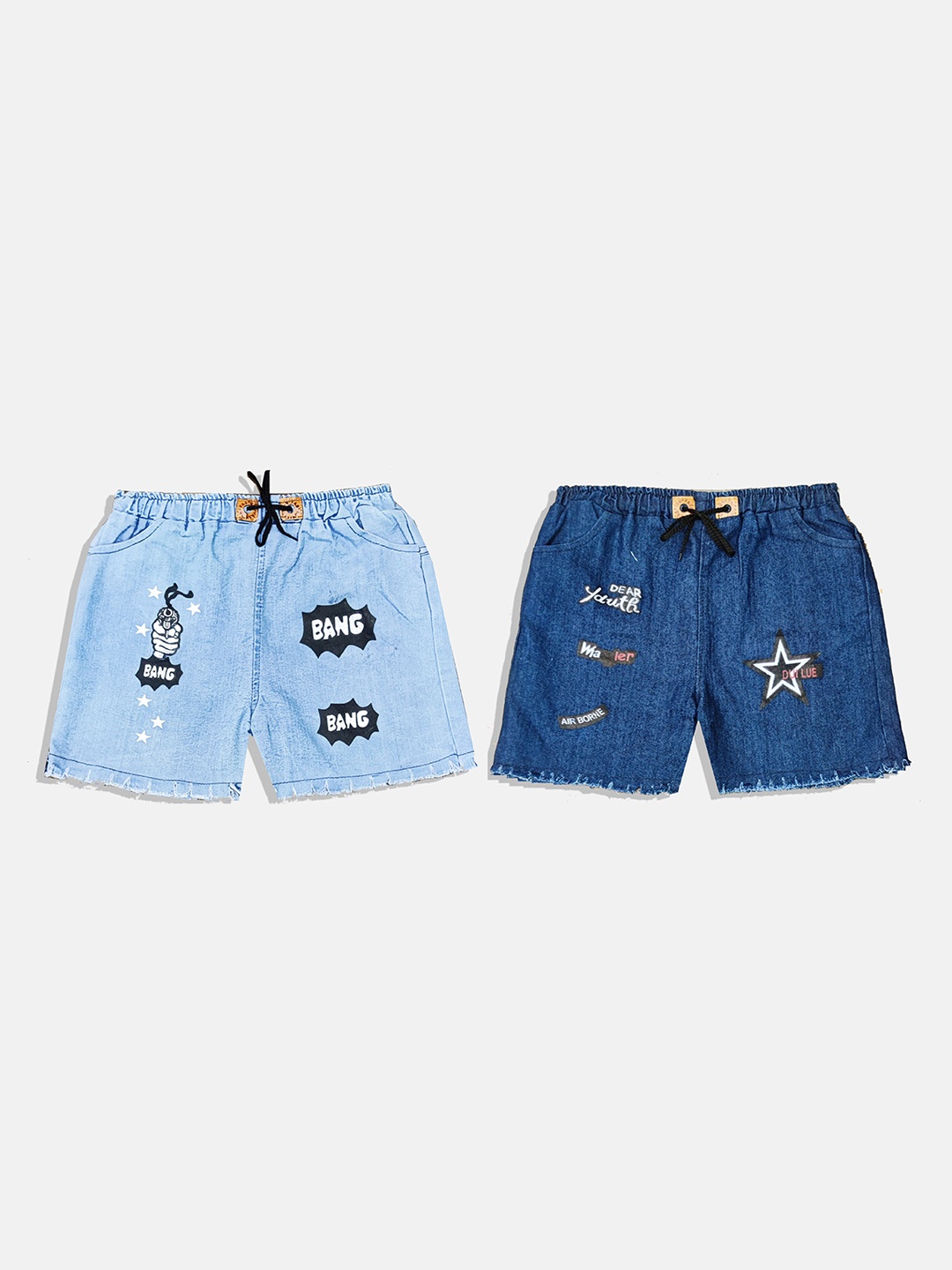 

BAESD Girls Pack Of 2 Graphic Printed Denim Shorts, Blue