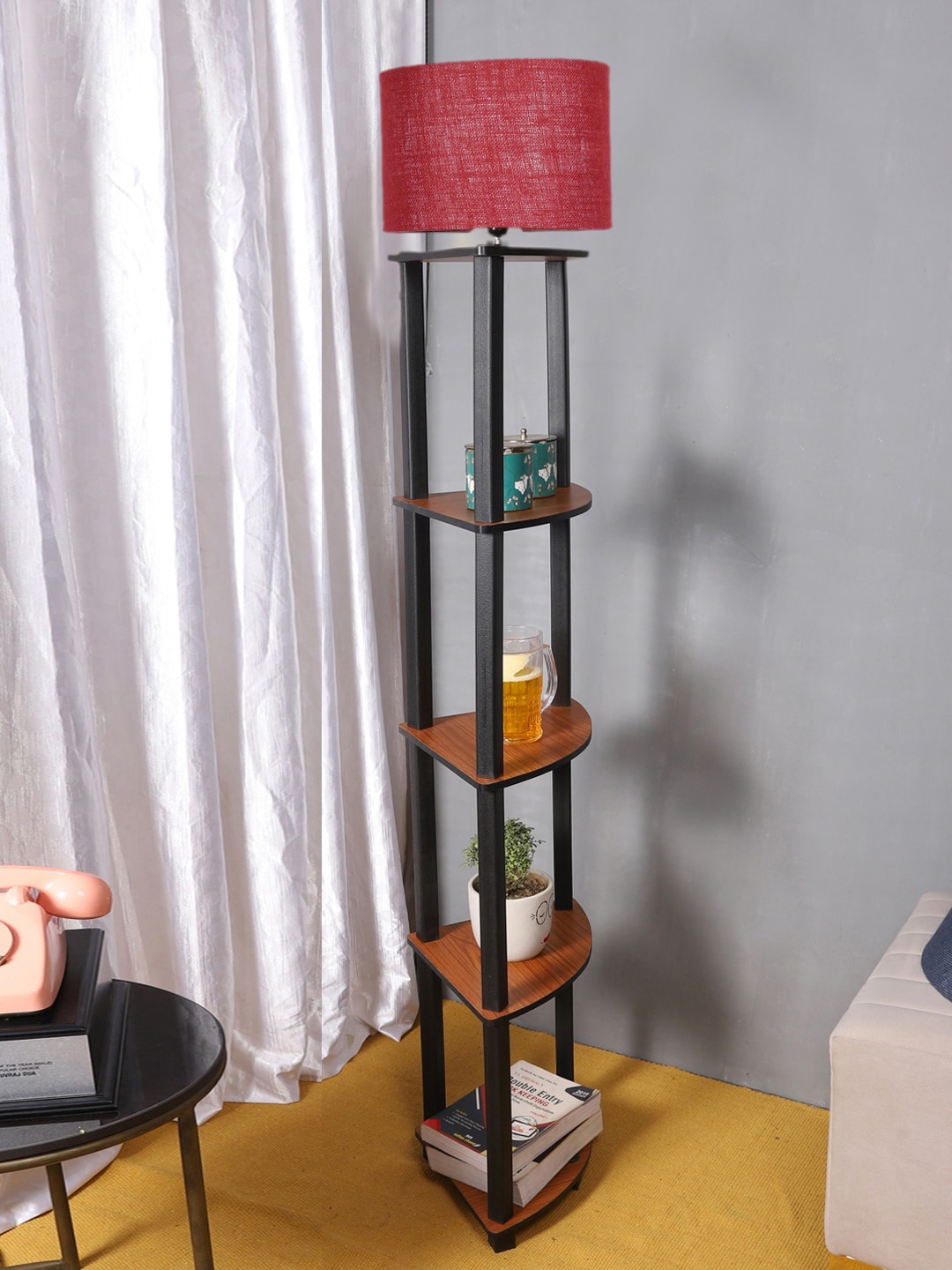 

Devansh Drum Designer Mahroon Jute Cylinder Shaped Floor Lamp, Maroon