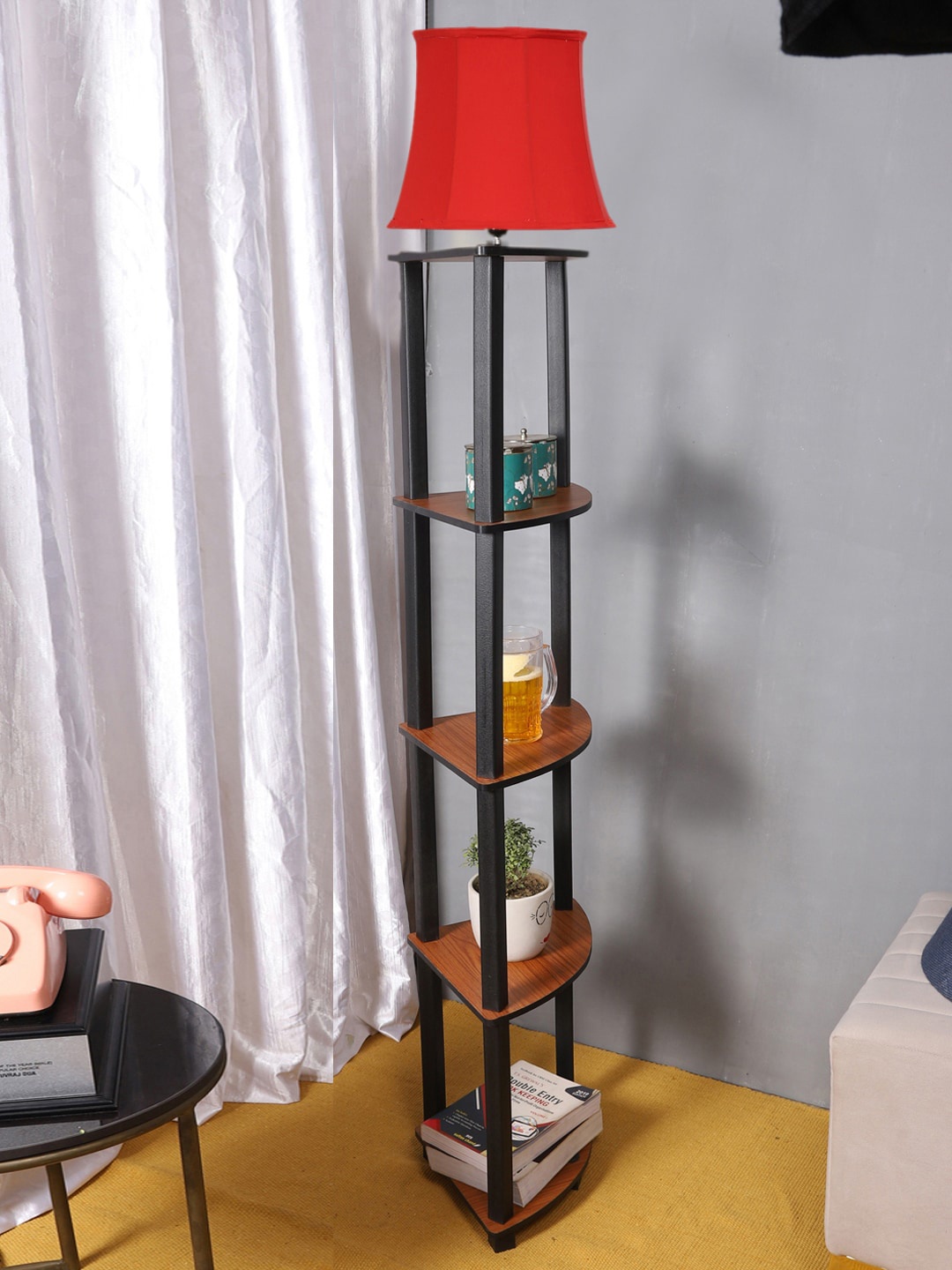 

Devansh Soft Back & Red Cotton Frustum Shaped Shelf Floor Lamp