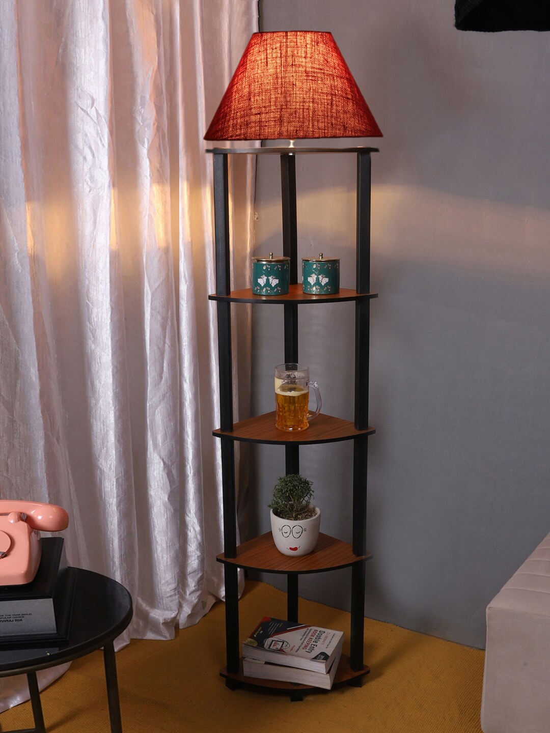 

Devansh Conical Maroon Jute Shade Frustum Shaped Shelf Floor Lamp