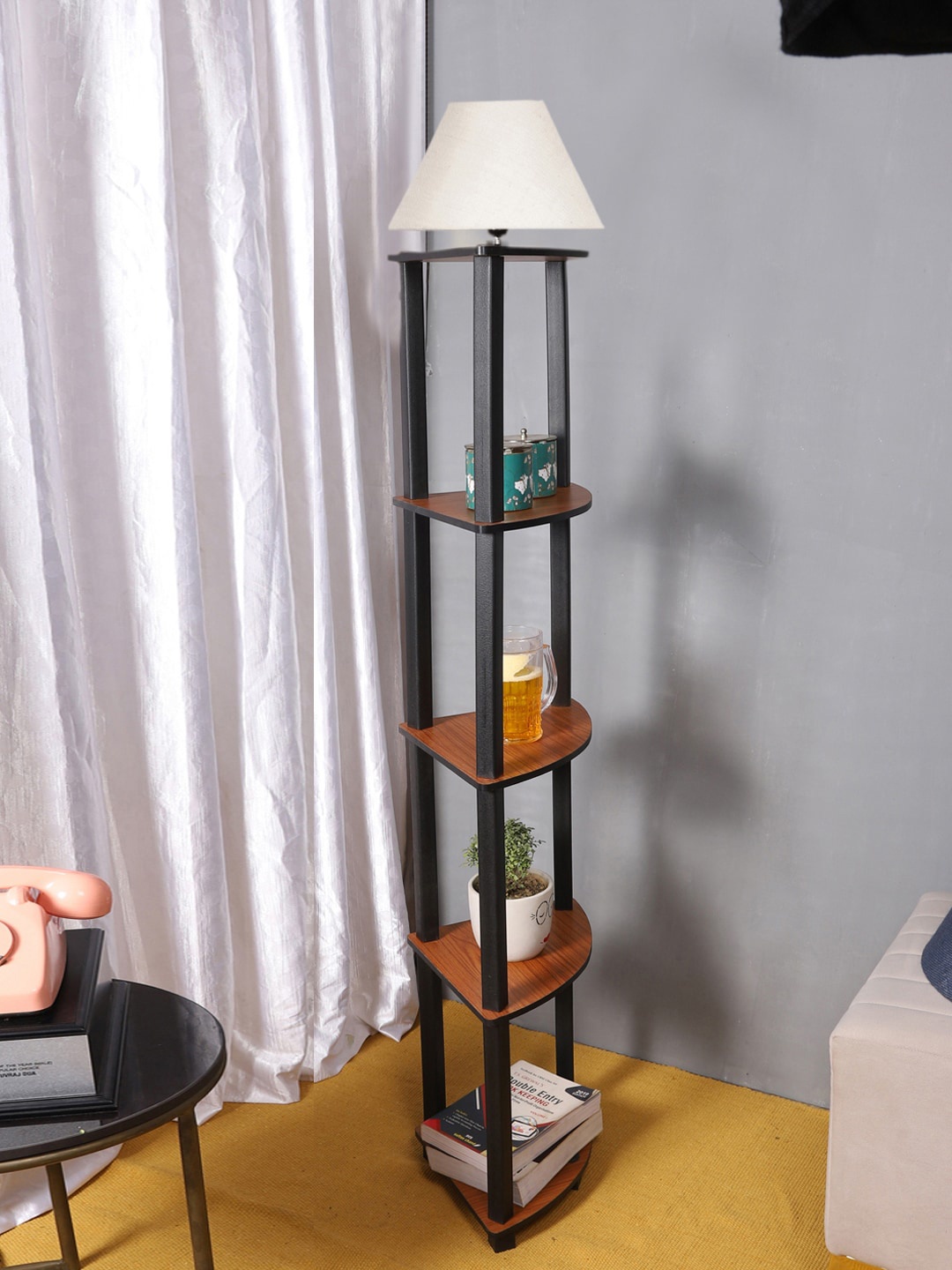

Devansh Conical White Jute Shade Frustum Shaped Shelf Floor Lamp