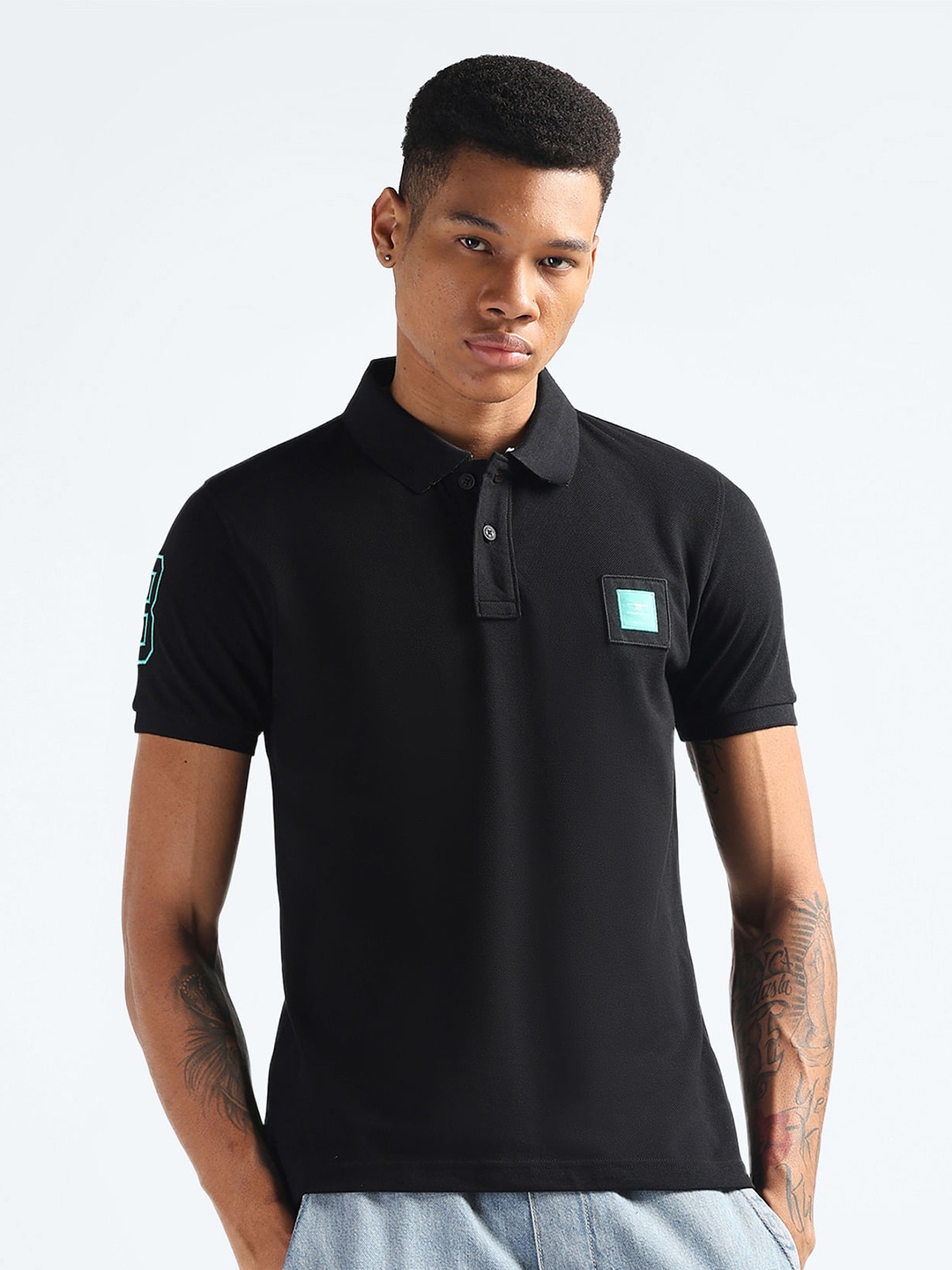 

Flying Machine Polo Collar Cotton T-shirt, Black