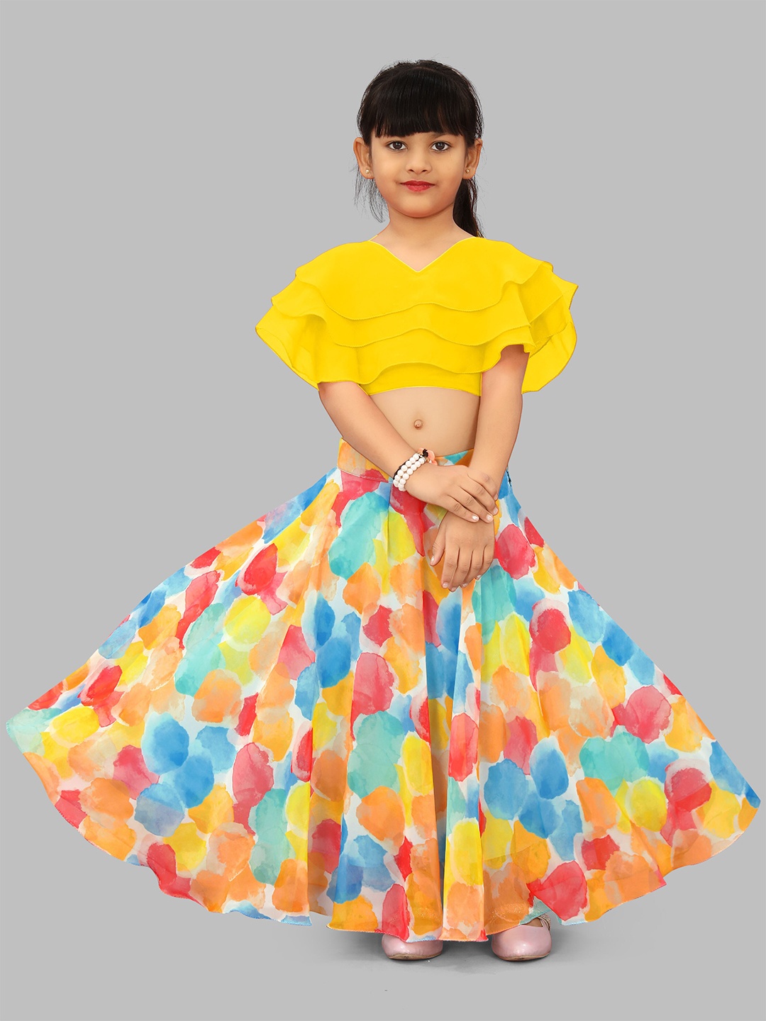 

BAESD Girls Tie and Dye Ready to Wear Lehenga & Choli, Yellow