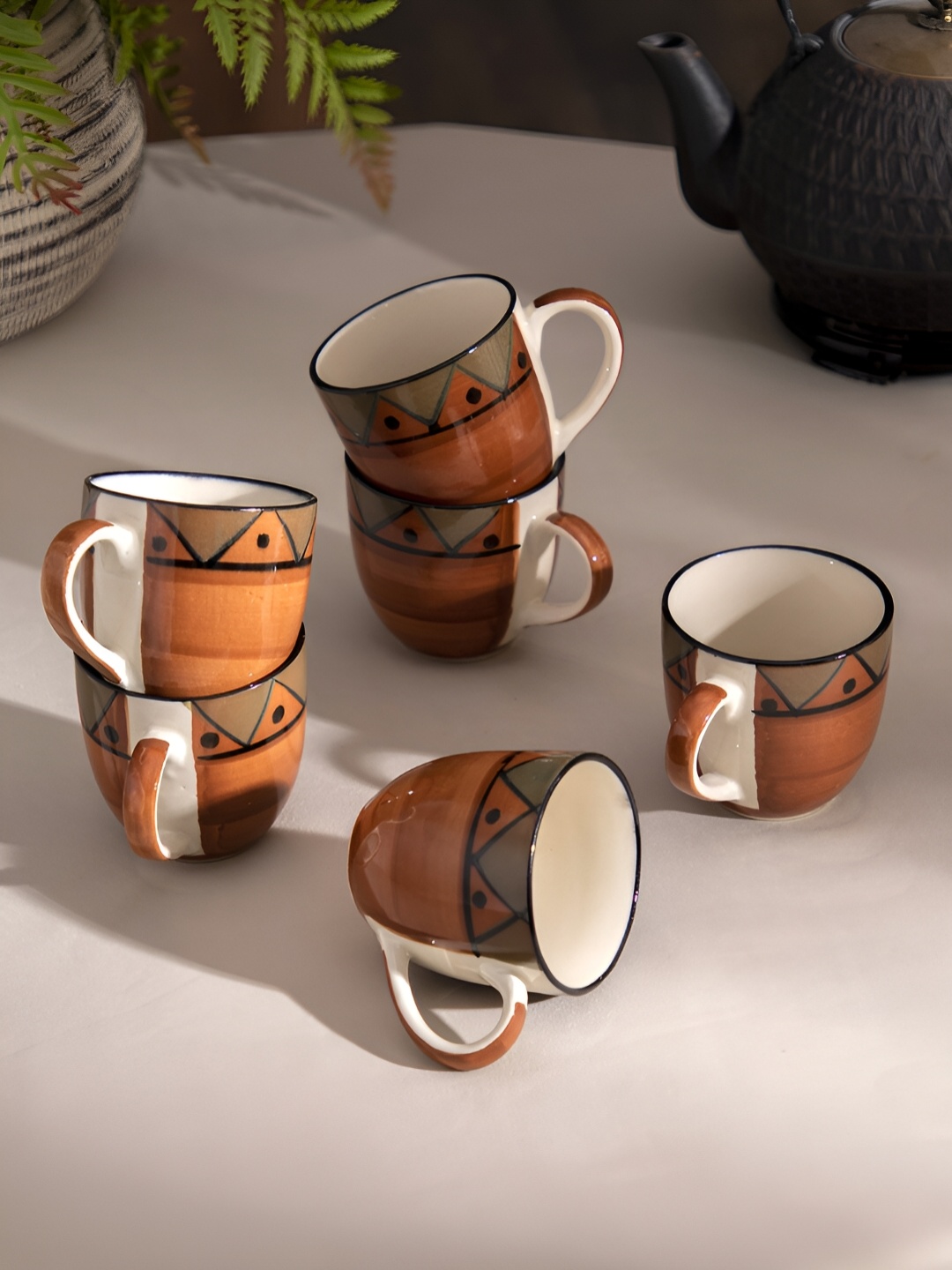 

The Decor Lane Brown 6 Pieces Handcrafted Printed Ceramic Glossy Cups