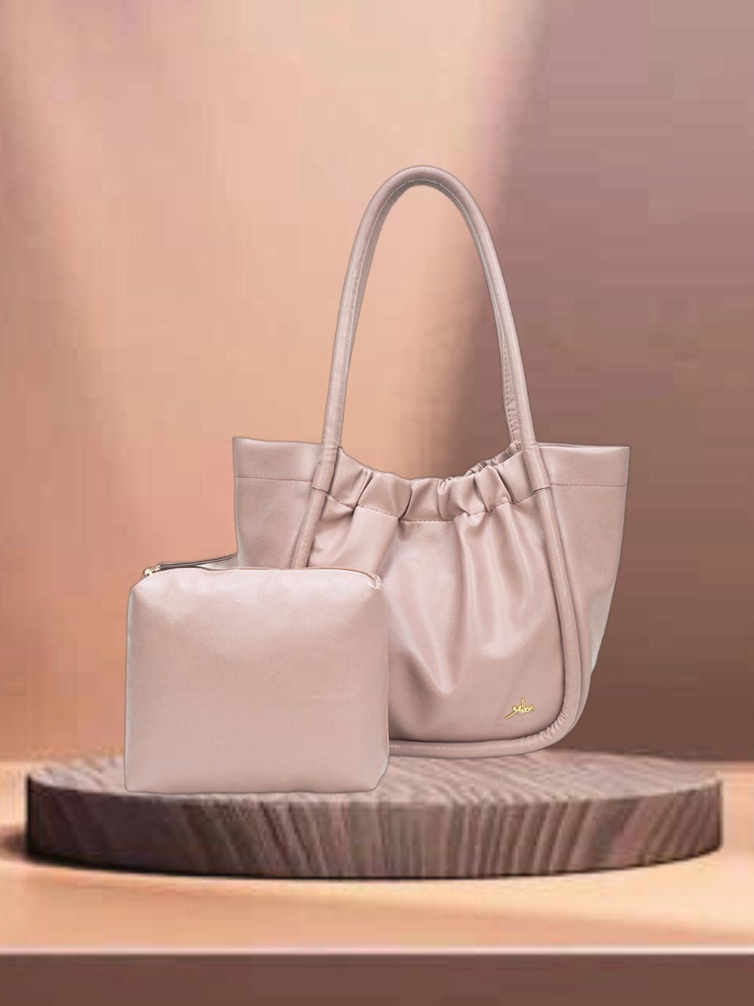 

yelloe Structured Shoulder Bag With Pouch, Pink