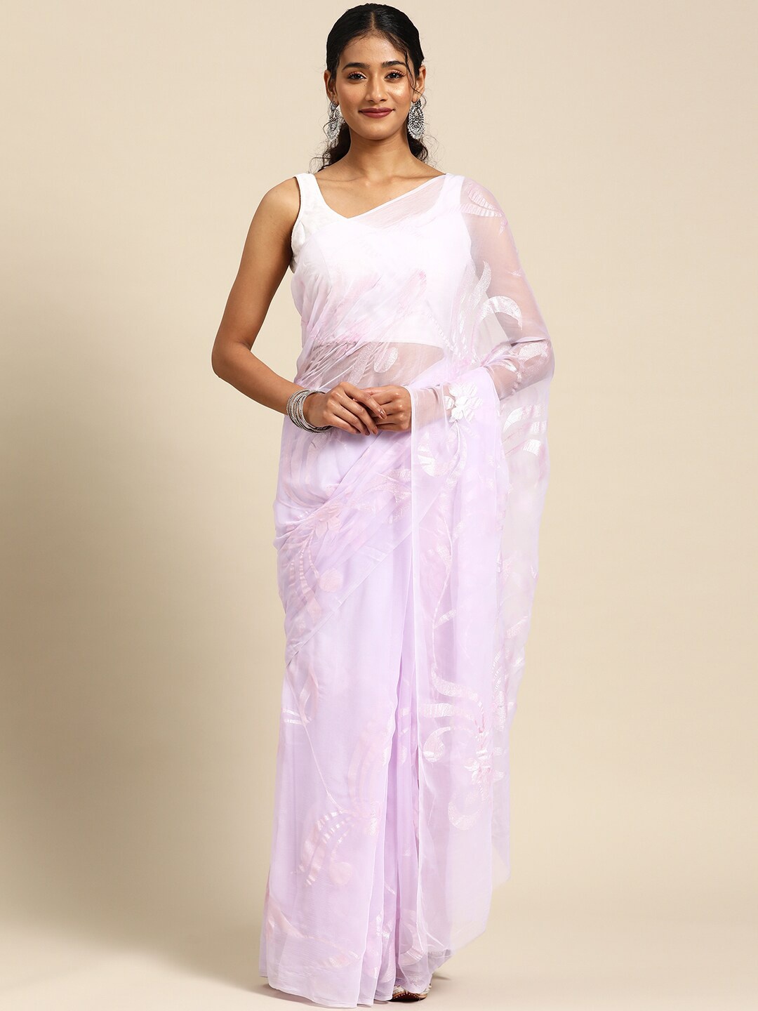 

La Vastraa Floral Printed Poly Chiffon Saree, Purple