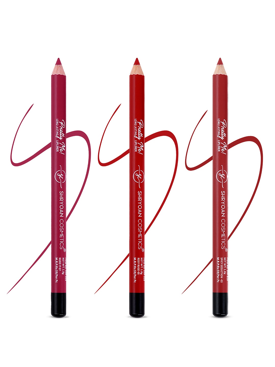 

SHRYOAN Set Of 3 Pretty Me Bold Lipliner & Eye Liner Matte Pencil - 1.8g Each - 07-05-03, Pink