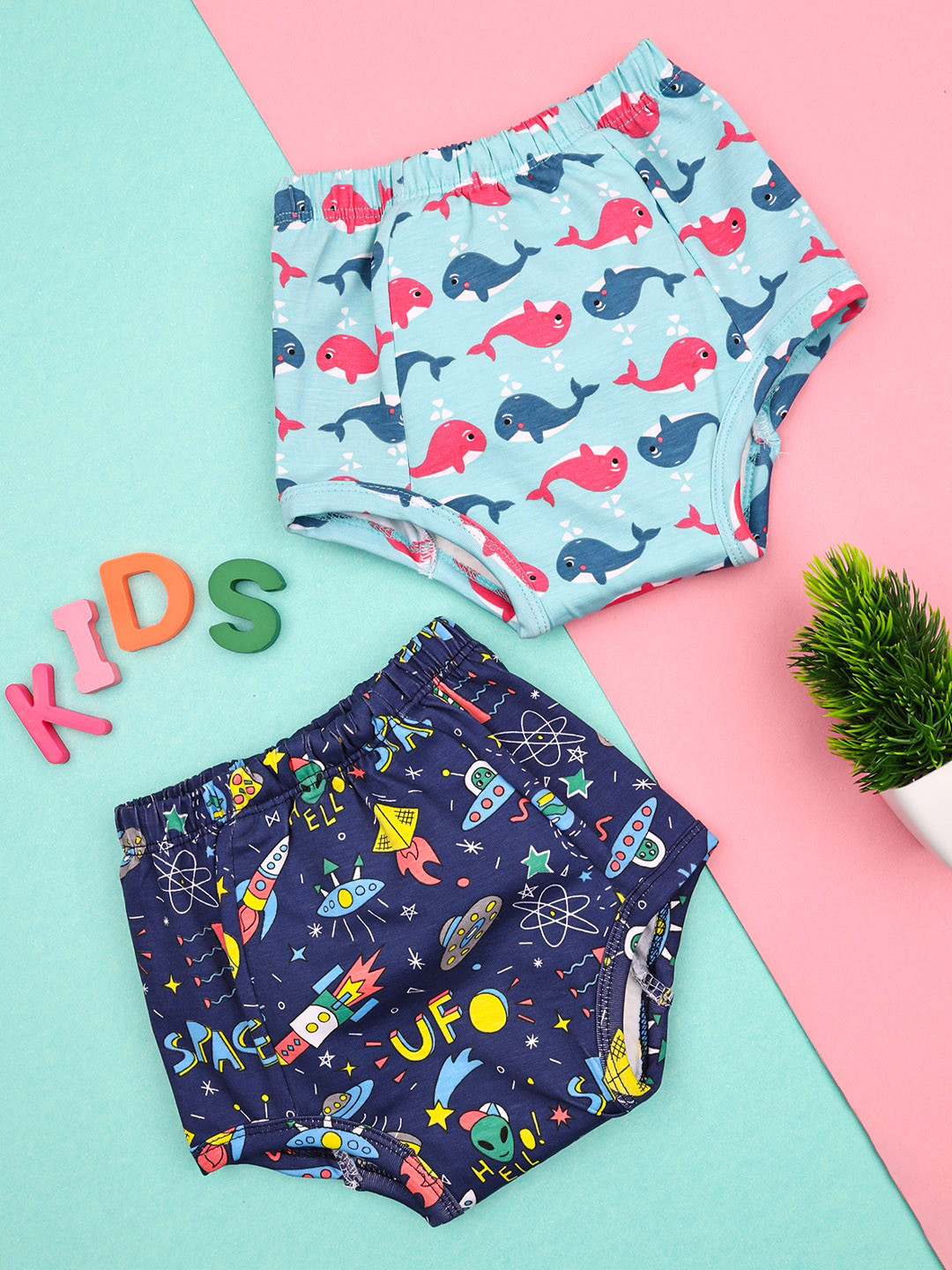 

Moms Home Set Of 2 Fish & Rocket Cotton Baby Padded Underwear, Blue
