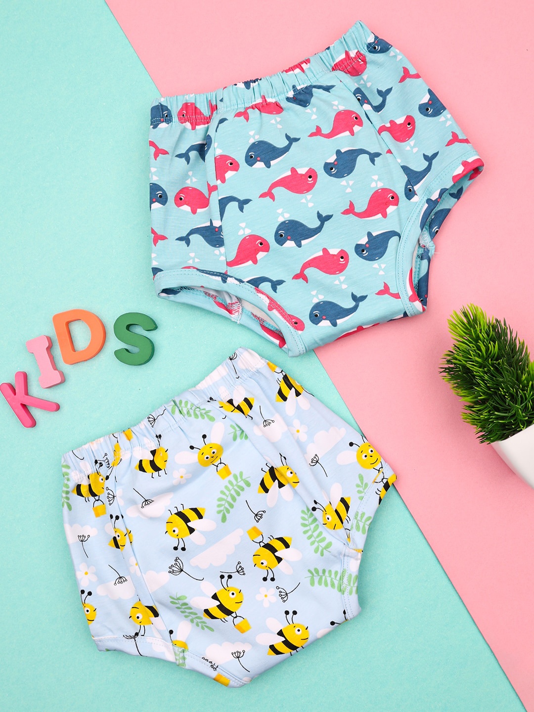 

Moms Home Set of 2 Cotton Baby Padded Underwear - Bee & Fish, Blue