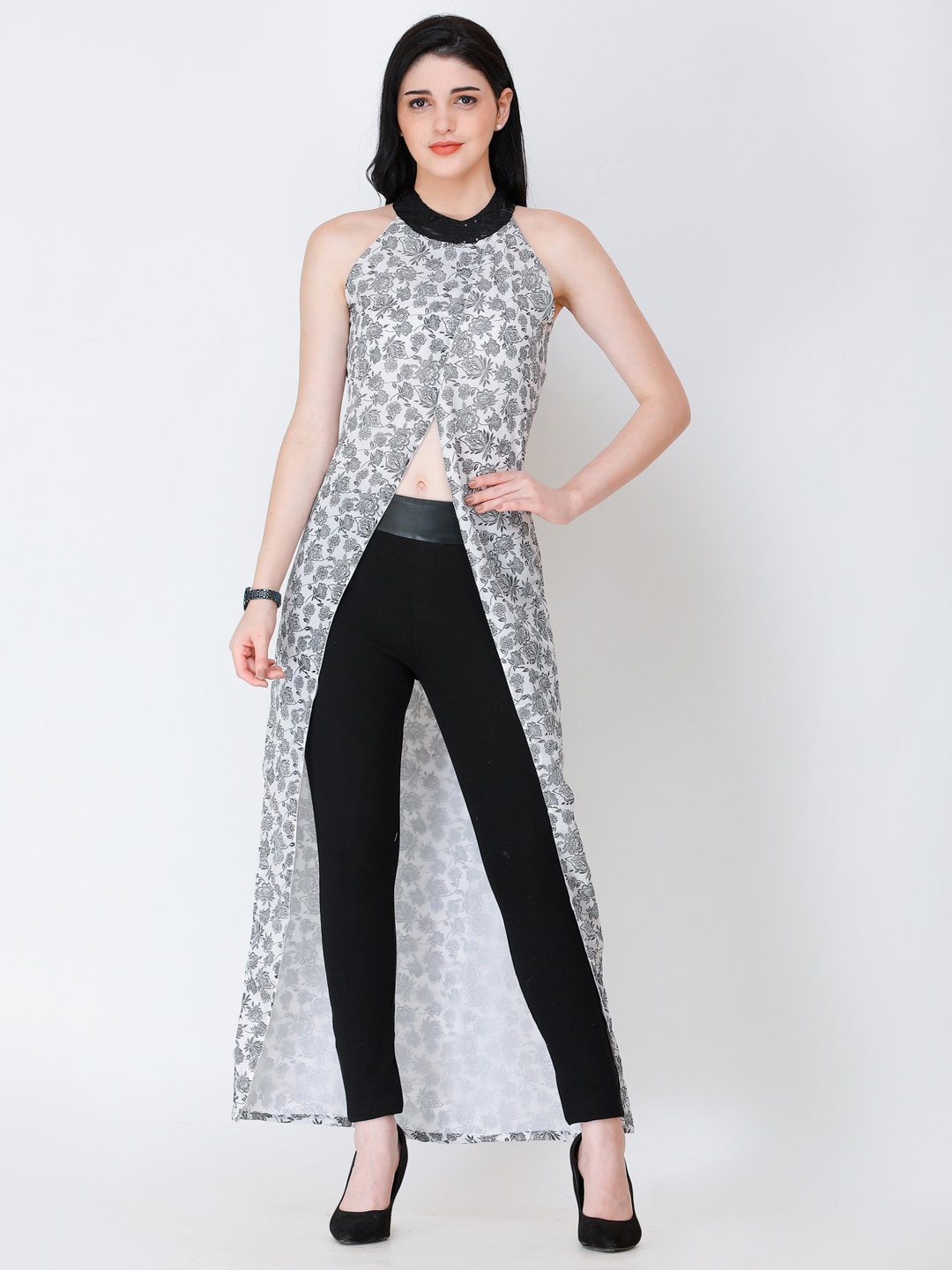 

MINOS Floral Printed Maxi Longline Top, White