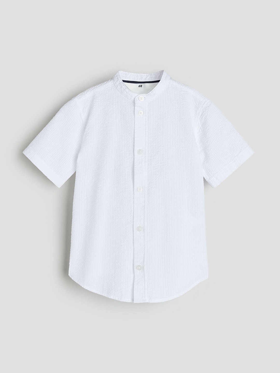 

H&M Boys Self-Design Pure Cotton Mandarin Collar Shirts, White