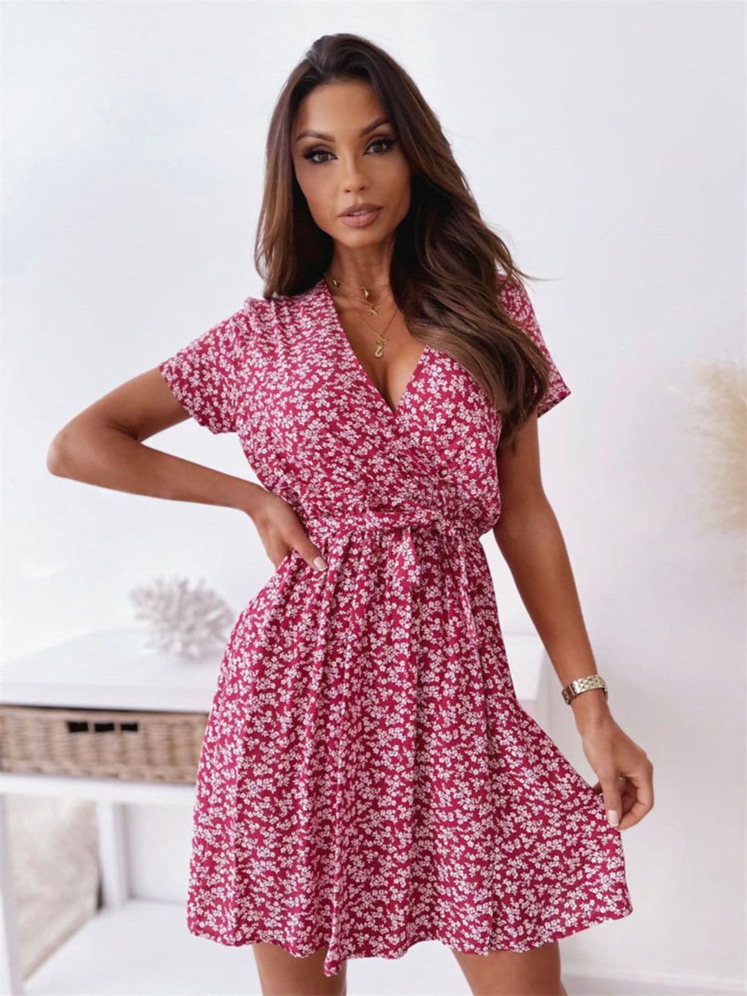 

DressBerry Floral Printed Wrap Dress, Maroon